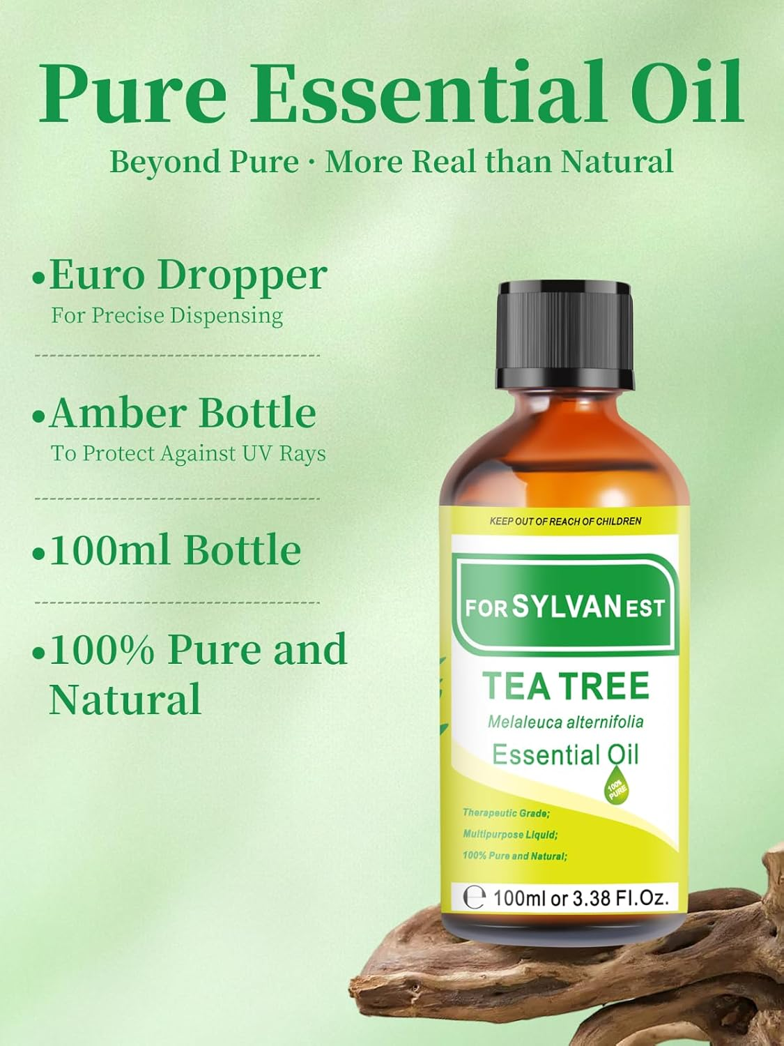 FORSYLVANEST Tea Tree Essential Oil 3.38FL Oz/100Ml, Therapeutic-Grade Aromatherapy Tea Tree Oil in Glass Bottle, 100% Pure and Natural for Diffusers Skin, Hair, Toenail Fungus image number 6