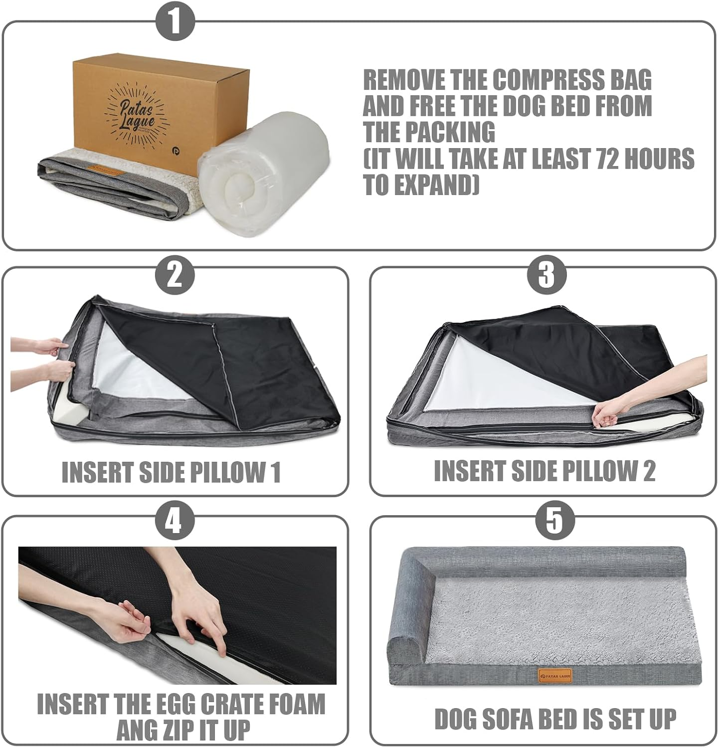 Patas Lague Orthopedic Dog Bed for Medium Dogs 76X51Cm, Waterproof L Shaped Medium Dog Sofa Beds with Removable Washable Cover, Soft Pet Couch Bed Mat with Nonskid Bottom, Purple