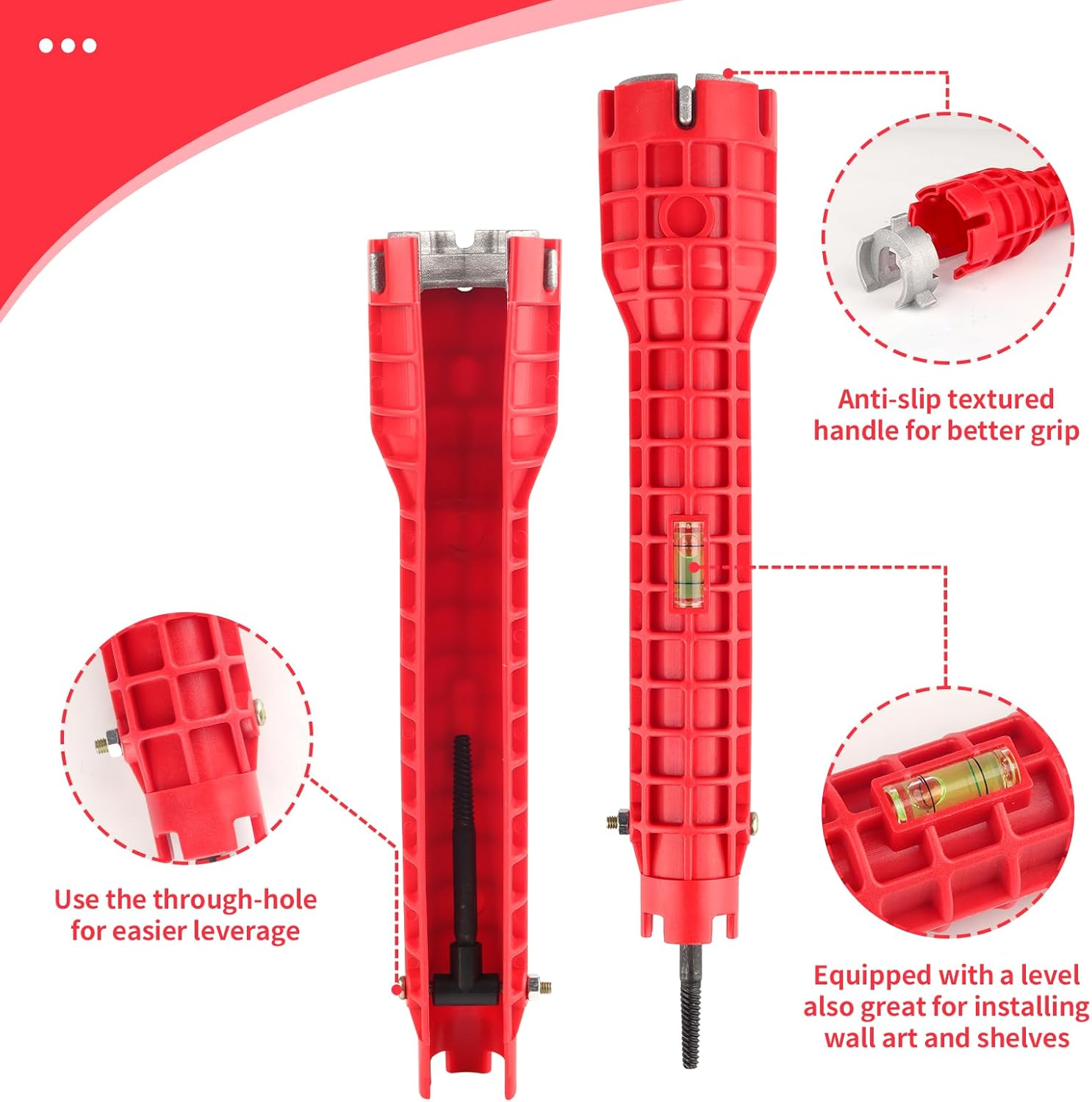 Eukyplace Plumbing Tools 8-In-1, Multifunctional Faucet and Sink Installer Pipe Wrench, Professional Plumbing Wrench for Bathroom & Kitchen, Compatible with Spanners & Wrenches (Red) image number 2