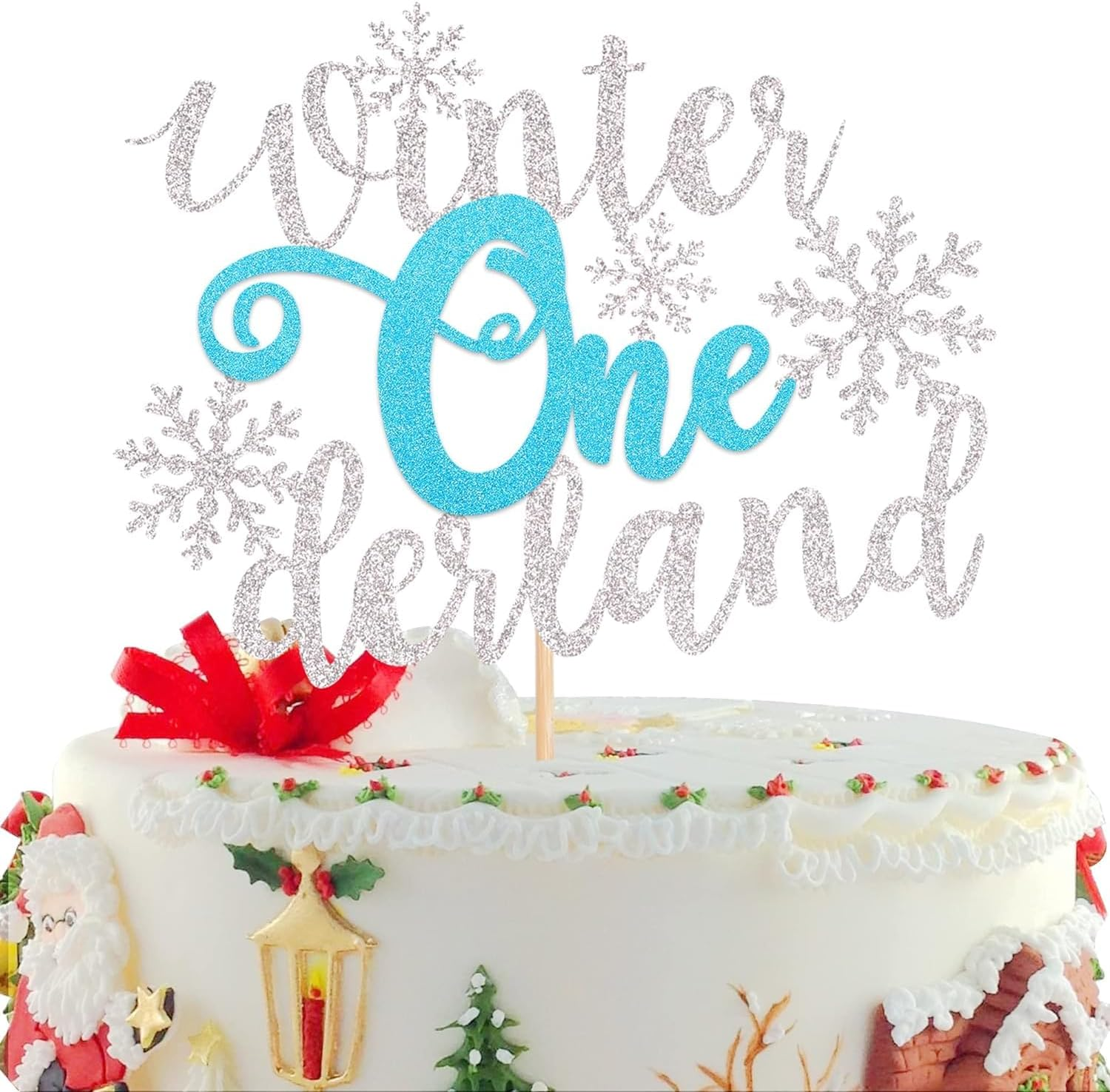 Sparkling Winter Onederland Snowflake Birthday Cake Topper - Glittery Silver and Blue Snowflake Theme Decorations for First Birthdays and Winter Celebrations (Blue)