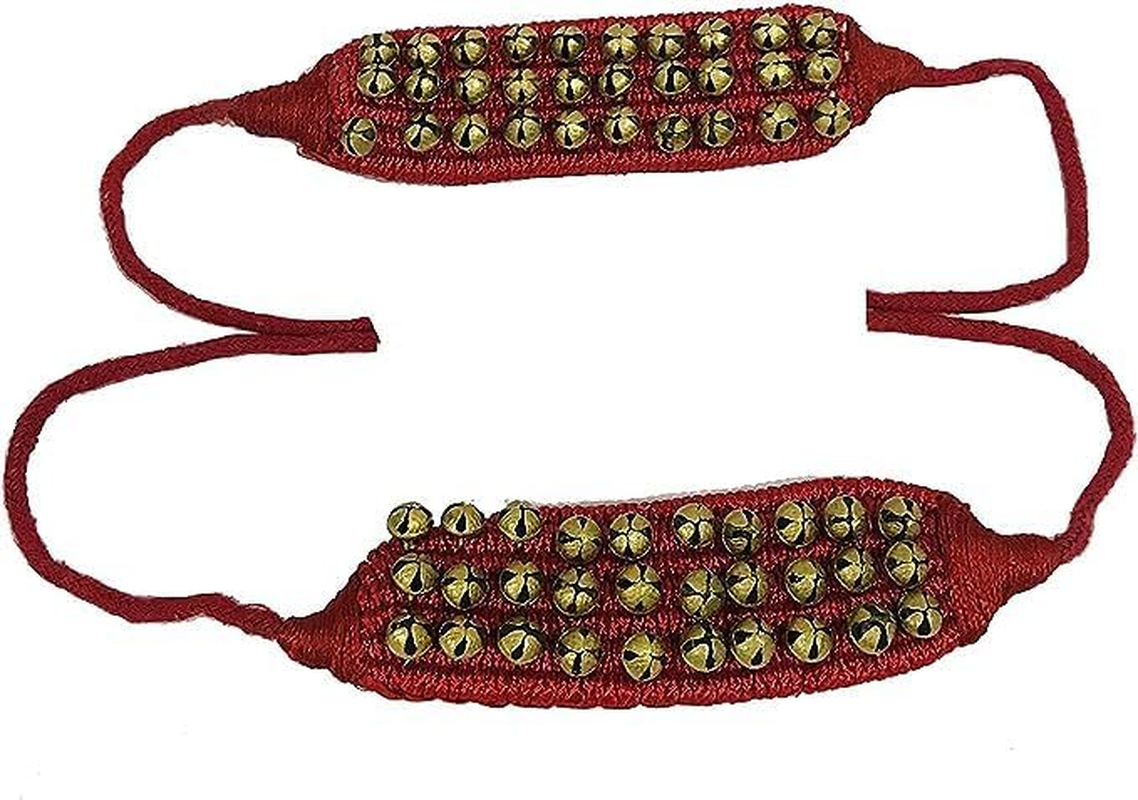 Dancing Ghungroo Kathak Bells Ankle Bells Red Soft Pad Pair Three Line Ghungroo (30 + 30) Kathak Dance Ghunghroo Dancing Brass Bells (14 NO.) Musical Bells for Classical Dancers Bharatnatyam