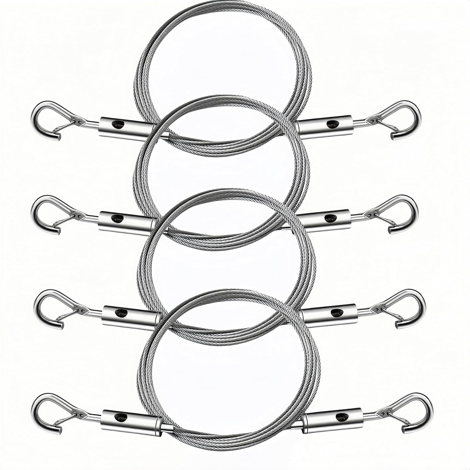 4 PCS Adjustable Heavy Duty Picture Hanging Wire Kit,2 M X 1.5 Mm Stainless Steel Wire Rope with 2 Hooks, for LED Panel Light,Billboards,Indicator,Basket Flowerpot,Art Exhibitions,Hold up to 20Kg