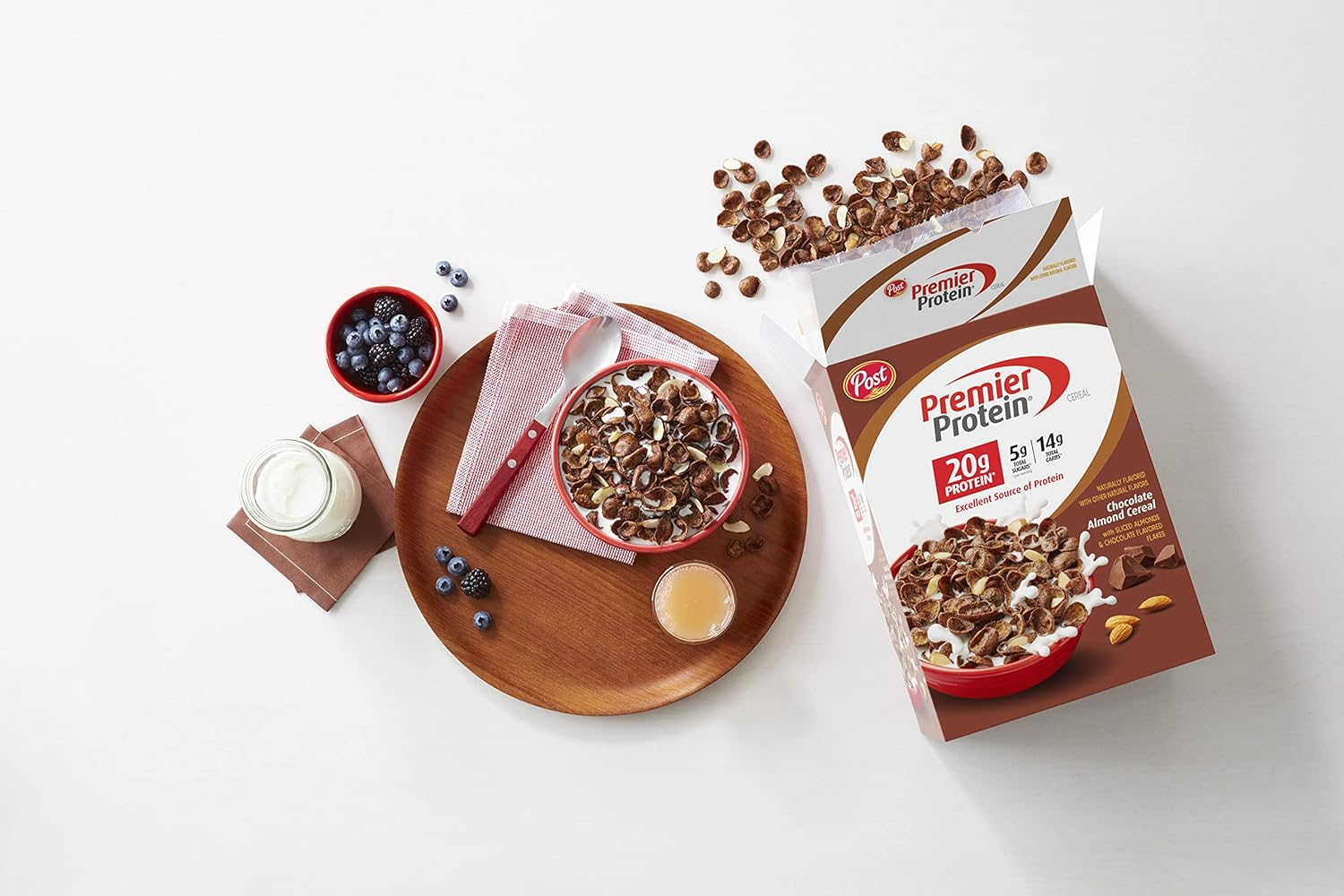 Post Premier Protein Chocolate Almond Cereal, Chocolatey Protein Cereal Flakes with Sliced Almonds, Contains 20G of Protein per Serving, 30 OZ Box image number 5