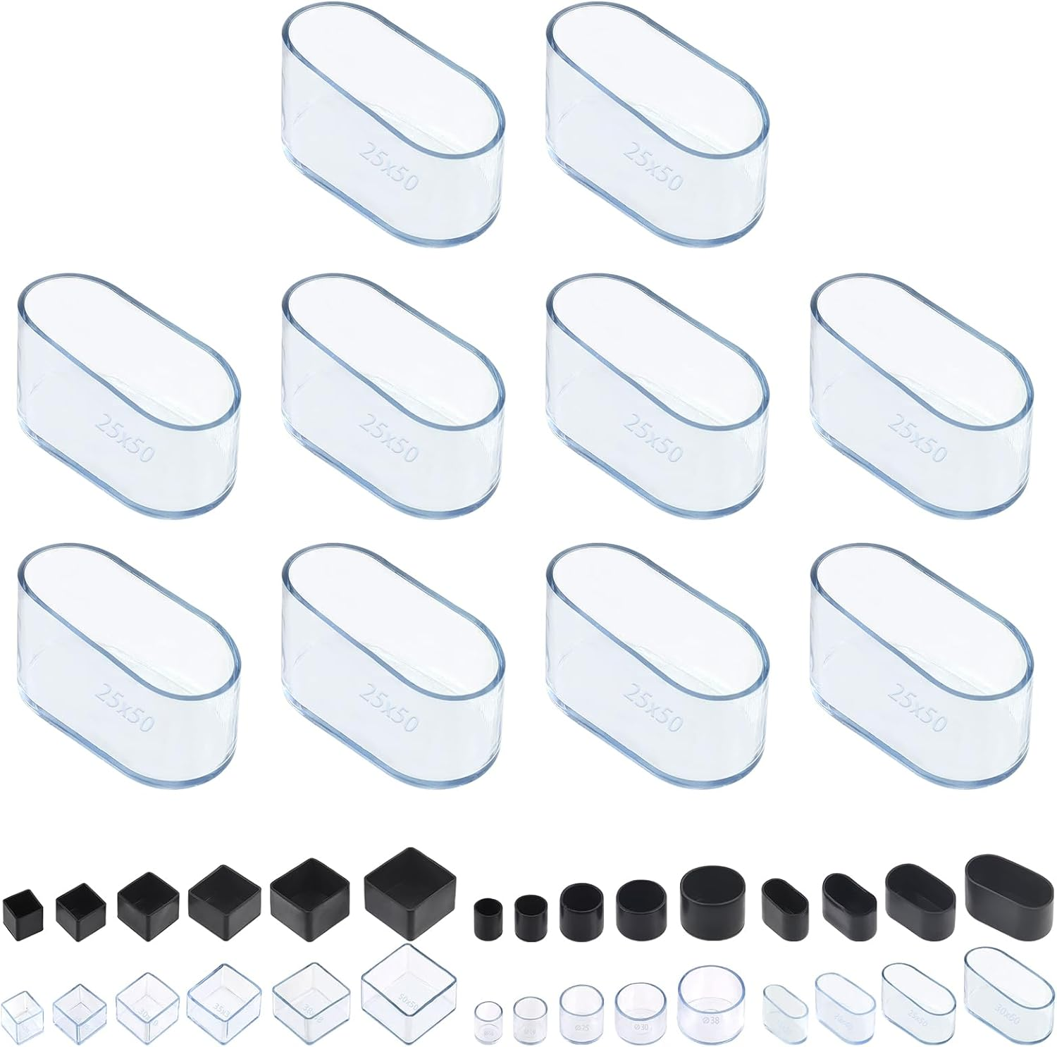 Swpeet 10Pcs 1.2"&times;2.4" Black Oval Chair Leg Caps, Floor Protectors, Table Chair Leg Protection Cover, Furniture Leg Caps，Leg Tips Covers, Feet Pads, Feet for Furniture Table Chair