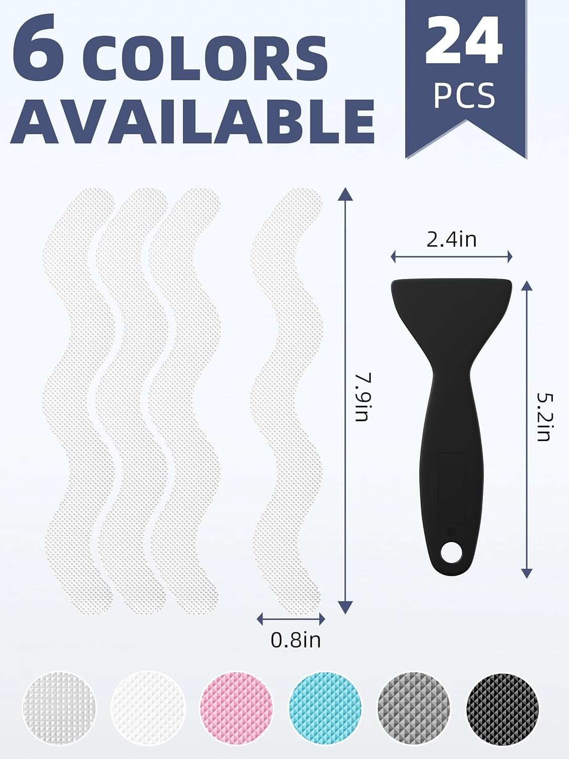 Patented anti Slip Shower Stickers 24 PCS Safety Bathtub Strips Adhesive Decals with Premium Scraper for Bath Tub Shower Stairs - White image number 2