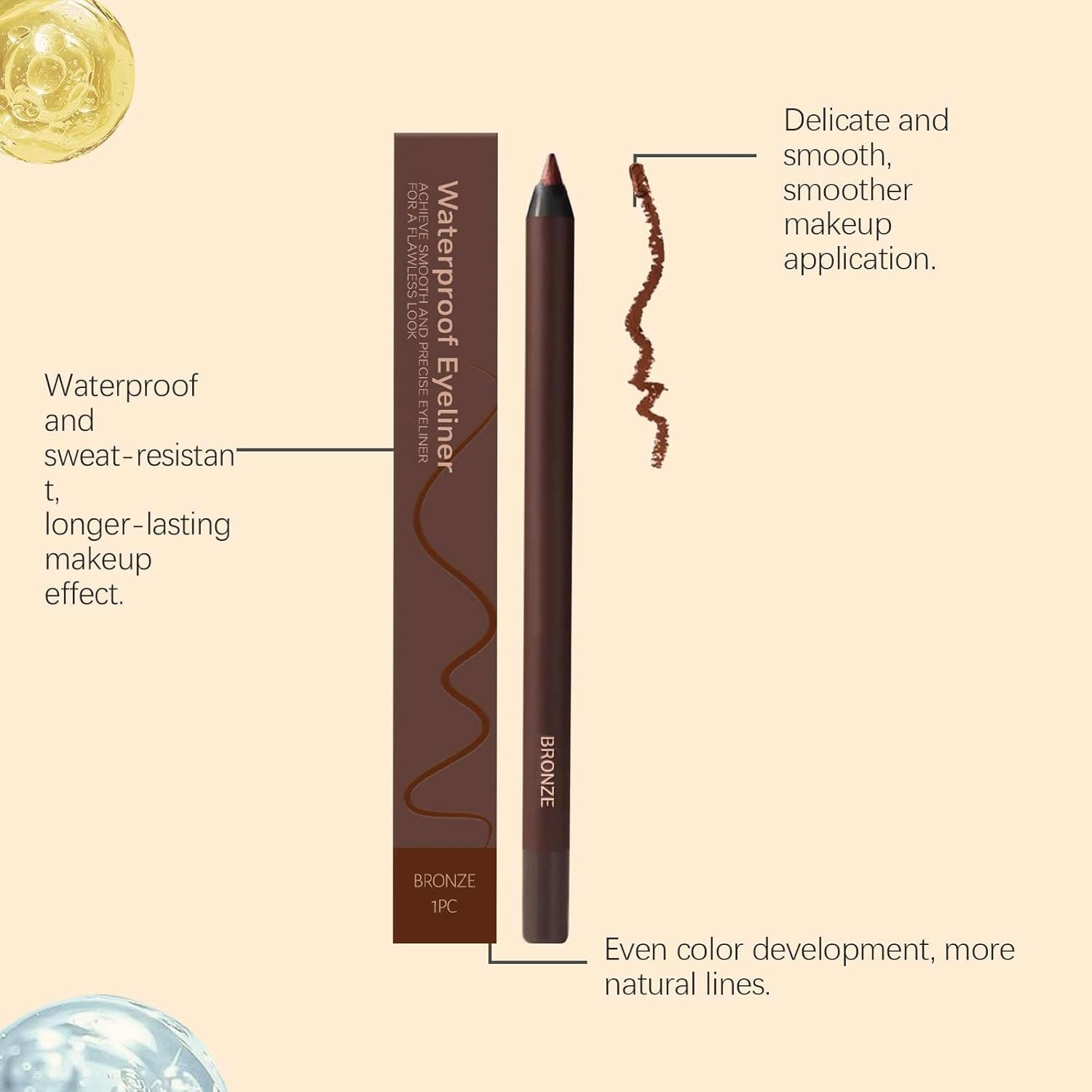 Creamy Pencil Eyeliner, 24 Hr Waterproof Eyeliner Duo Sharpenable Eye Pencil, Long Lasting Eye Liner for Daily Makeup, No Smudging, Fading, Soft Tip and Easy to Color (Black) - Bronze image number 2