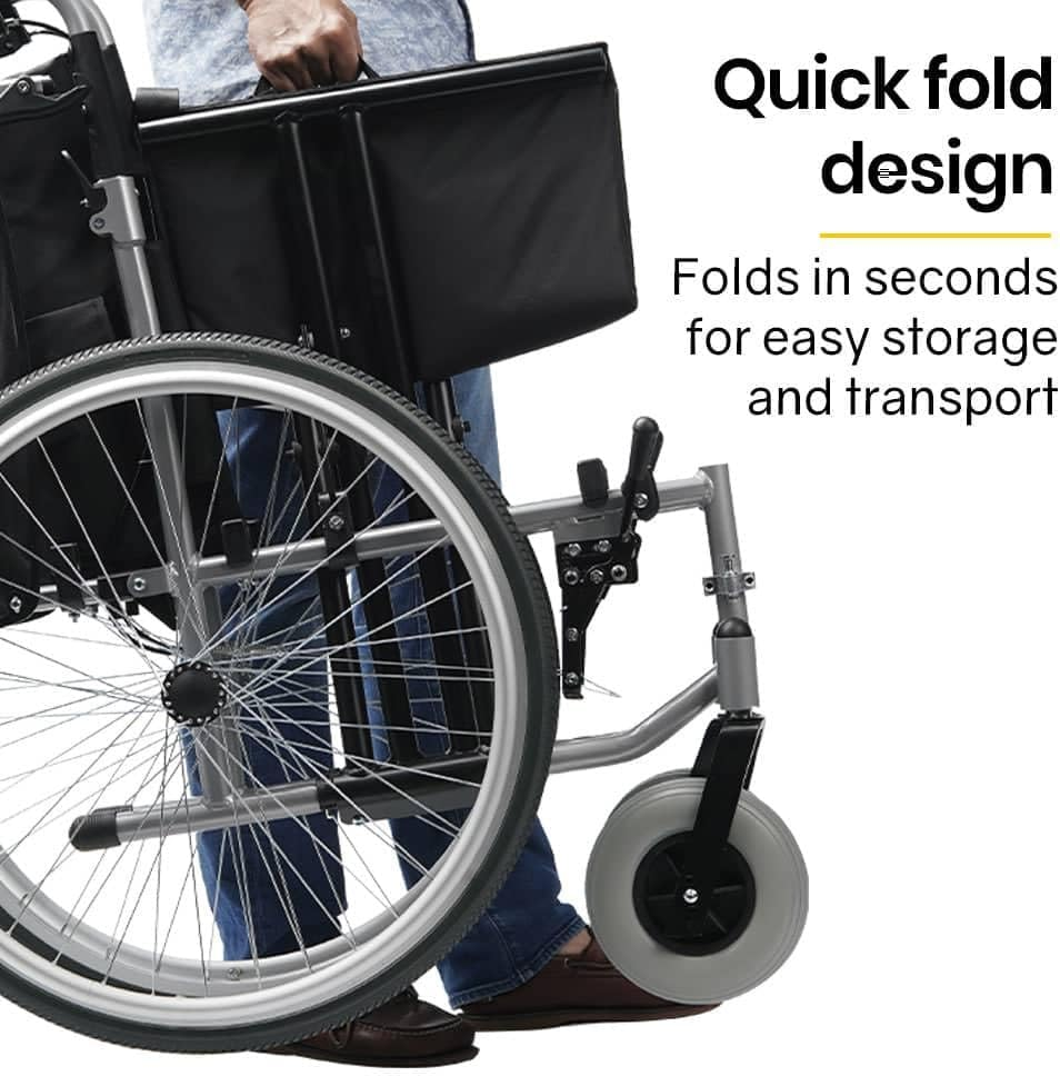 "Equipmed Folding Wheelchair XXL Extra-Wide Bariatric Seat, Aluminium Frame, 150Kg Capacity, 24 Inch Wheels, Park Brakes, Black" image number 3