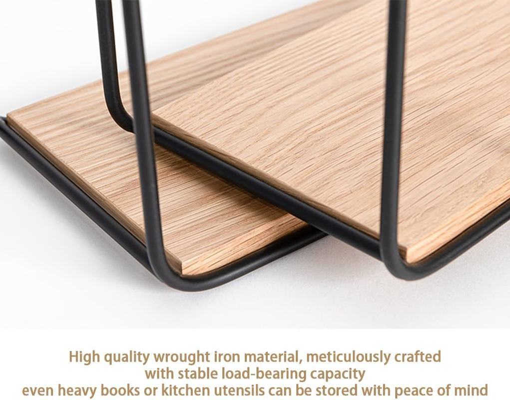 Wall Shelves, 4-Part Shelving Unit Made of Metal and Real Wood Veneer, Wall Decor, Storage and Book Shelf for Bathroom, Living Room, Kitchen, Bedroom and More, Black image number 5