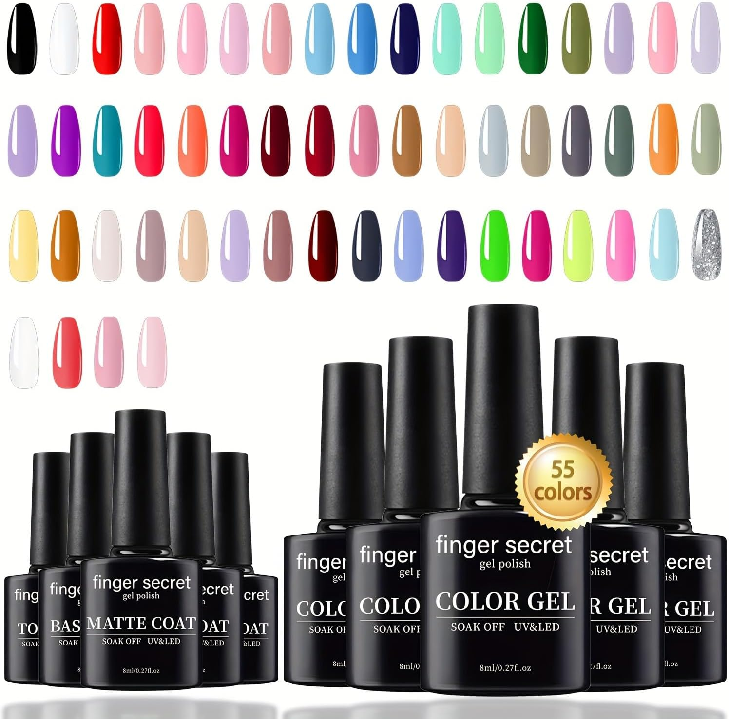 Finger Secret 55+5 Color Gel Nail Polish Set, Full Colors Necessary Professional Nail Art DIY Tools, 8Ml Each Lasting and Durable Soak off Gel / UV Gel Nail Polish Ideal for Nail Salon or Home DIY Color Gel Nail Polish image number 5