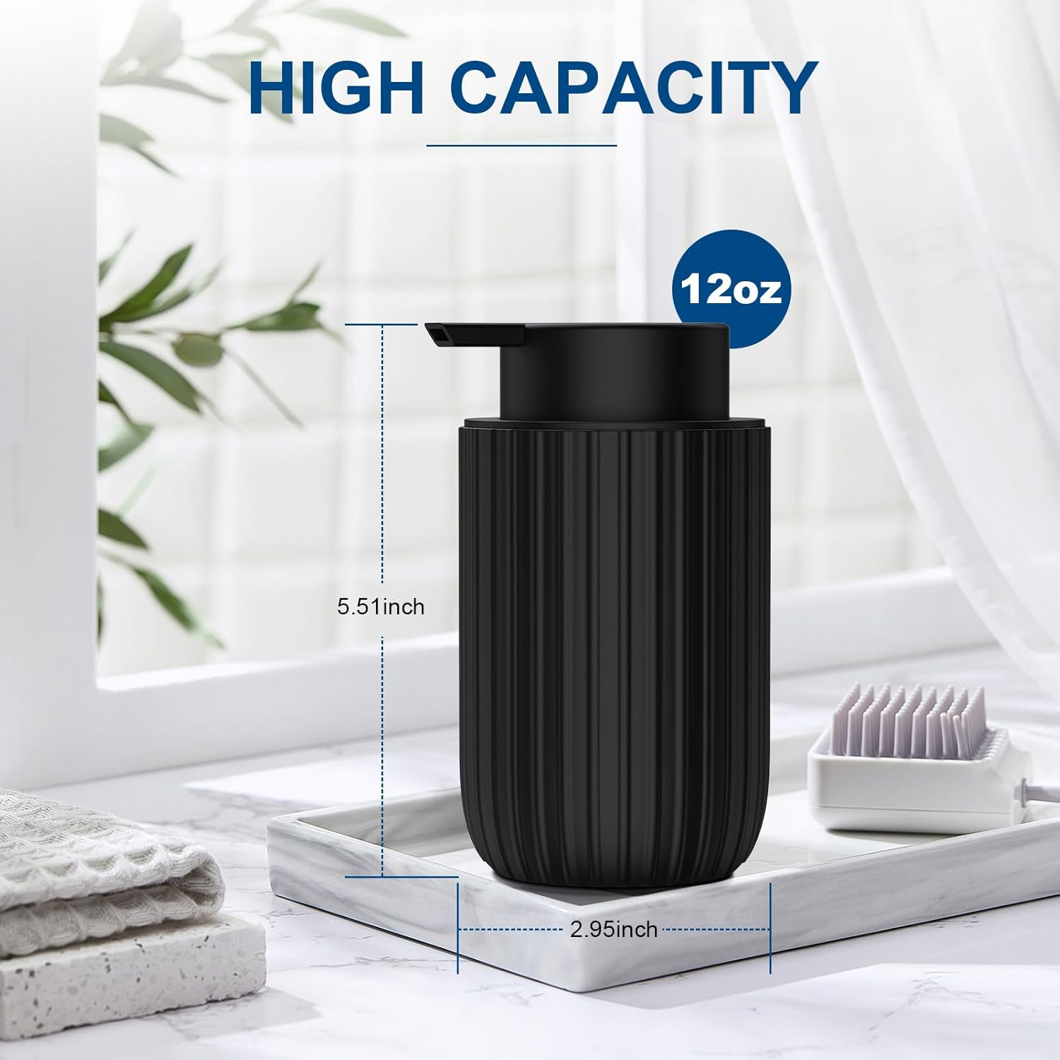 Foaming Soap Dispenser Black, Ceramic Foam Hand Soap Dispenser for Bathroom 12Oz Refillable Liquid Lotion Soap Dispenser with Rust-Proof Foaming Pump for Countertop