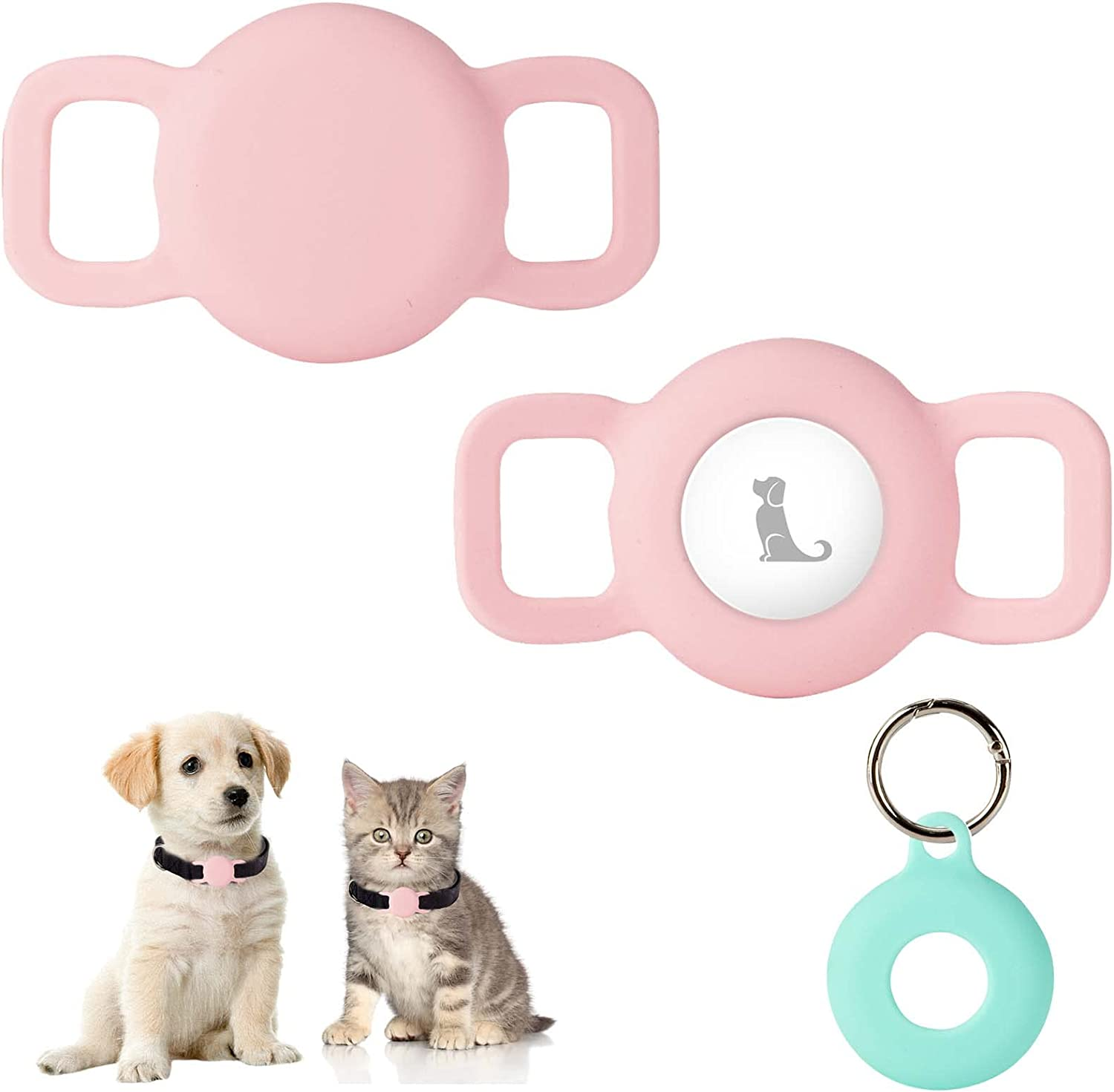 Puppydoggy 2 Pack Silicone Dog Collar Tag Holder Suitable for Airtag, Dog Cat Tracker Case Waterproof, Scratch-Resistant, Anti-Lost & 1 Pack Keychain Holder Case for Bag, Suitcase (Small, Black)