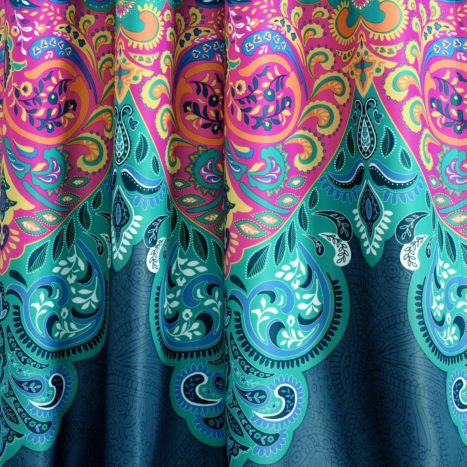 Lush Decor Boho Chic Room Darkening Window Curtain Panel Pair, 95" X 52" + 2" Header, Turquoise and Navy, 95 in X 52 In, Turquoise & Navy