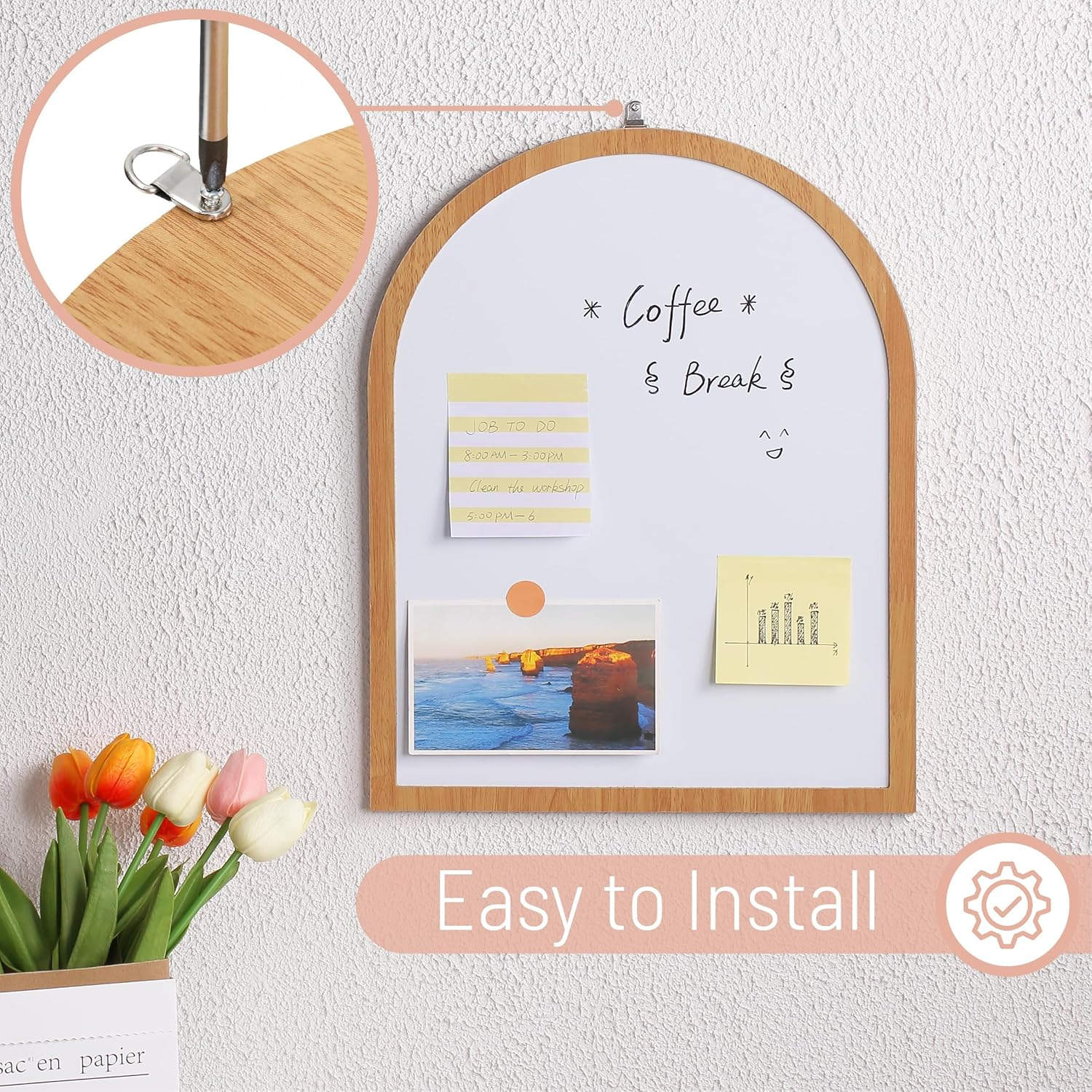 Mr. Pen- Dry Erase Board, 16" X 12", Wooden Frame, Boho Design, Small White Board, White Board for Kids, White Board for Students, Small Dry Erase Board, Mini White Board image number 5