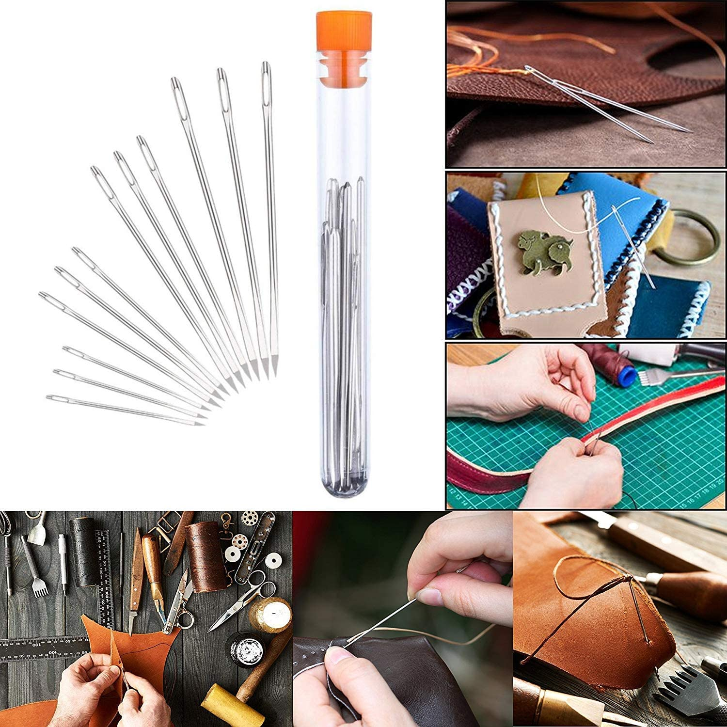 Leather Stitching Needle 12 Pieces with 4 Different Sizes for Leather Projects with Clear Bottle image number 1