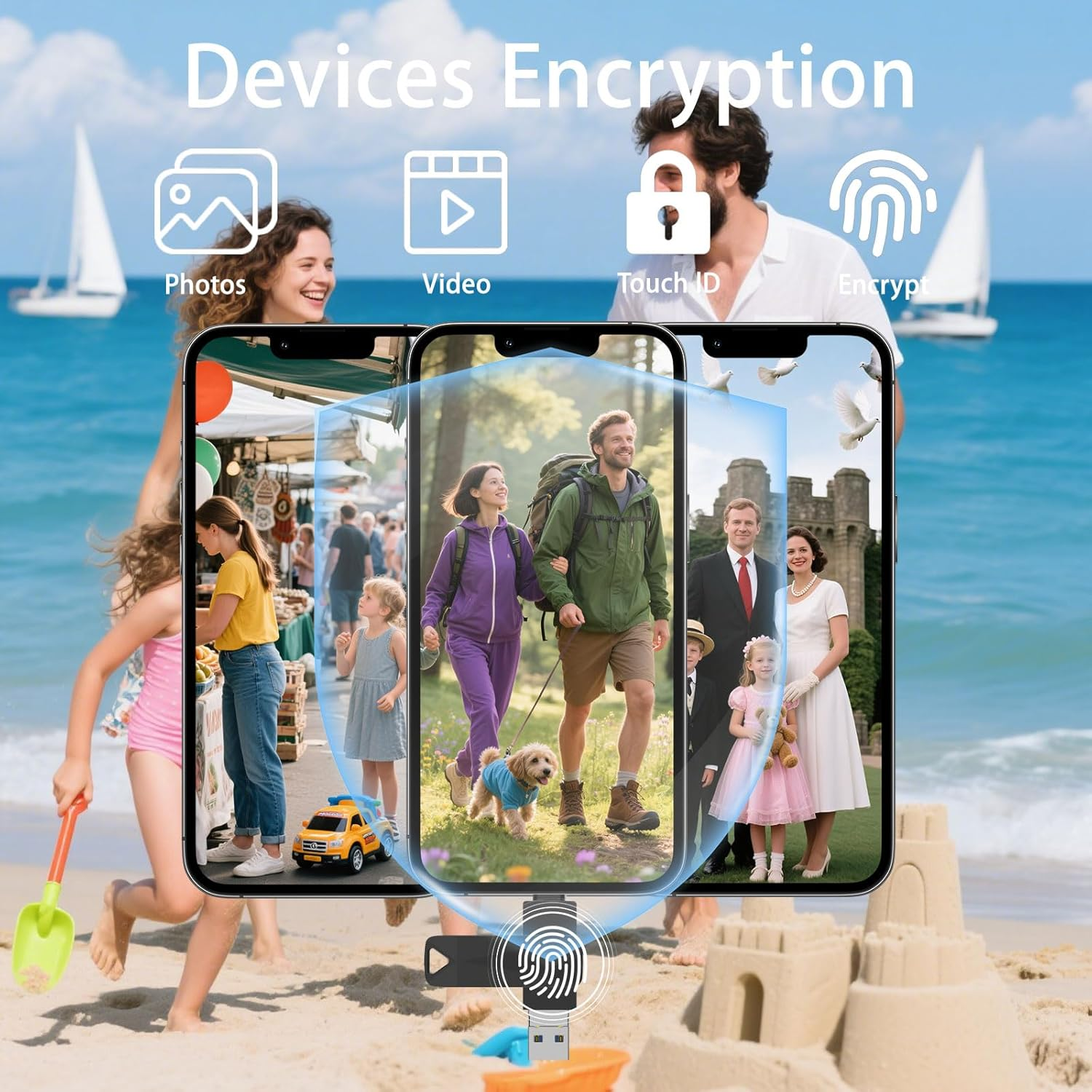 2TB USB Drive, 4-In-1 Iphone USB Stick, USB Flash Drive for Backup, Compatible with Iphone, Ipad, Android, PC USB Memory Stick (Black) image number 2