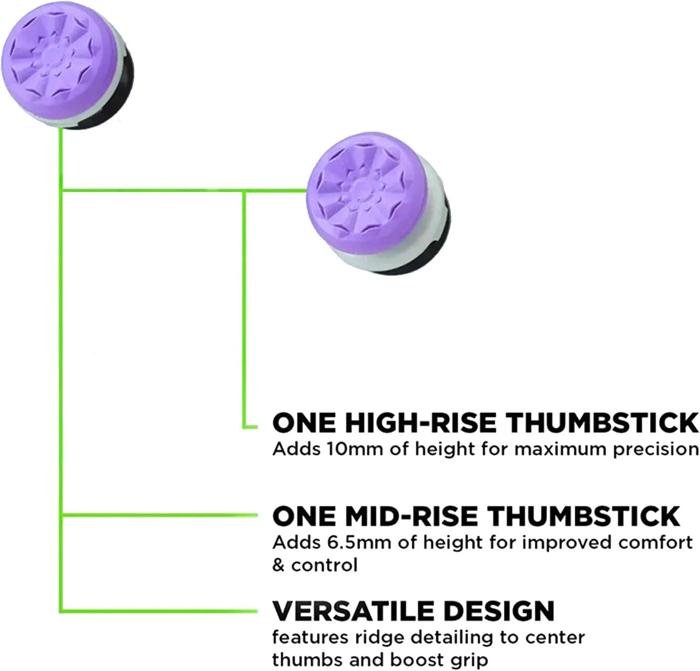 Luzcauwy 2 Pack Precision Thumb Grips for PS5 PS4 Controller, Purple Analog Stick Covers 1 High 1 Mid Rise, anti Slip Rubber Button Caps to Greatly Enhance Aiming Accuracy in FPS Games - Black image number 3