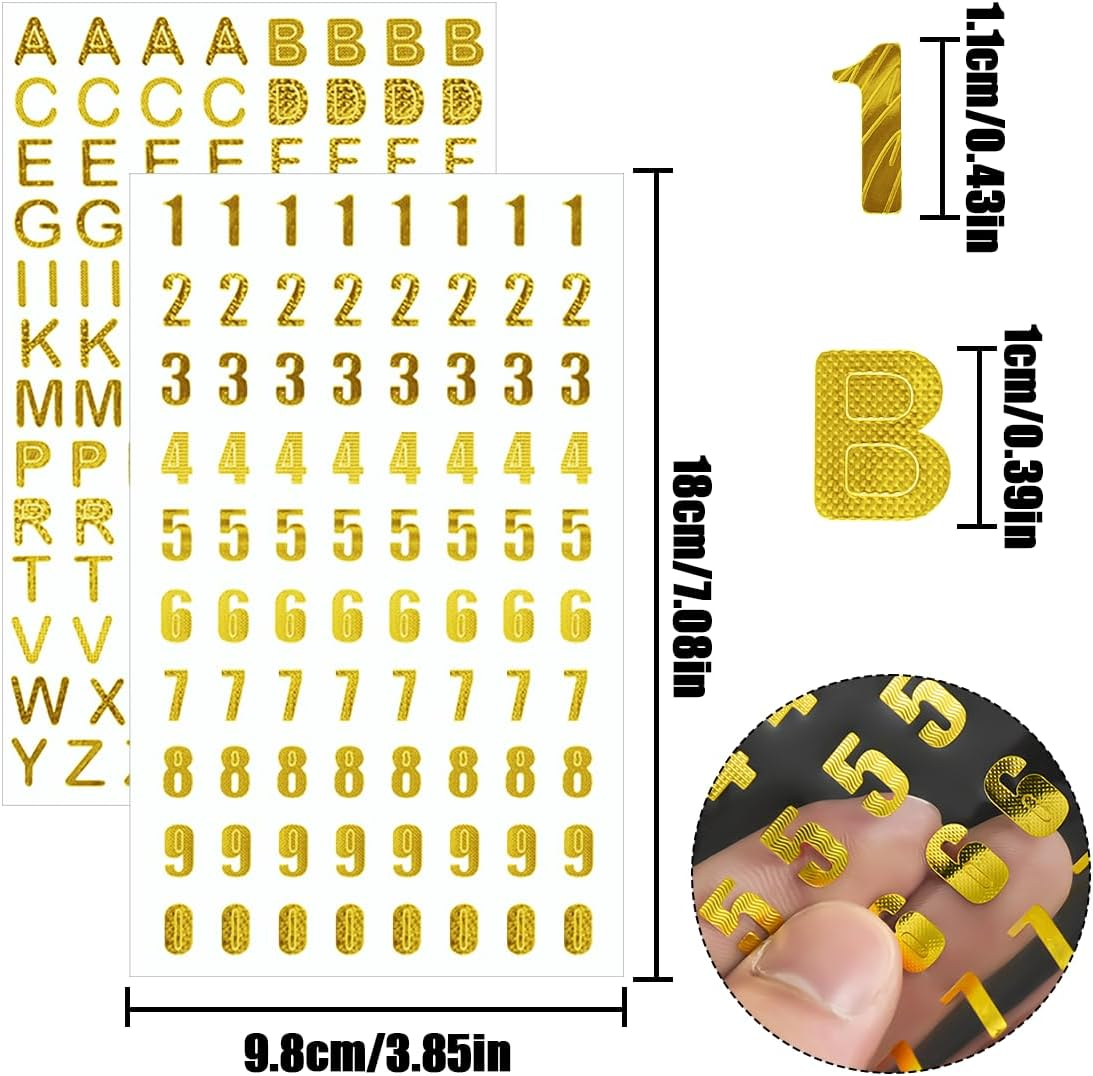 HAIKING Letter Stickers, 8 Sheets Alphabet Number Stickers for DIY Crafts, Decoration Arts (Gold) image number 6