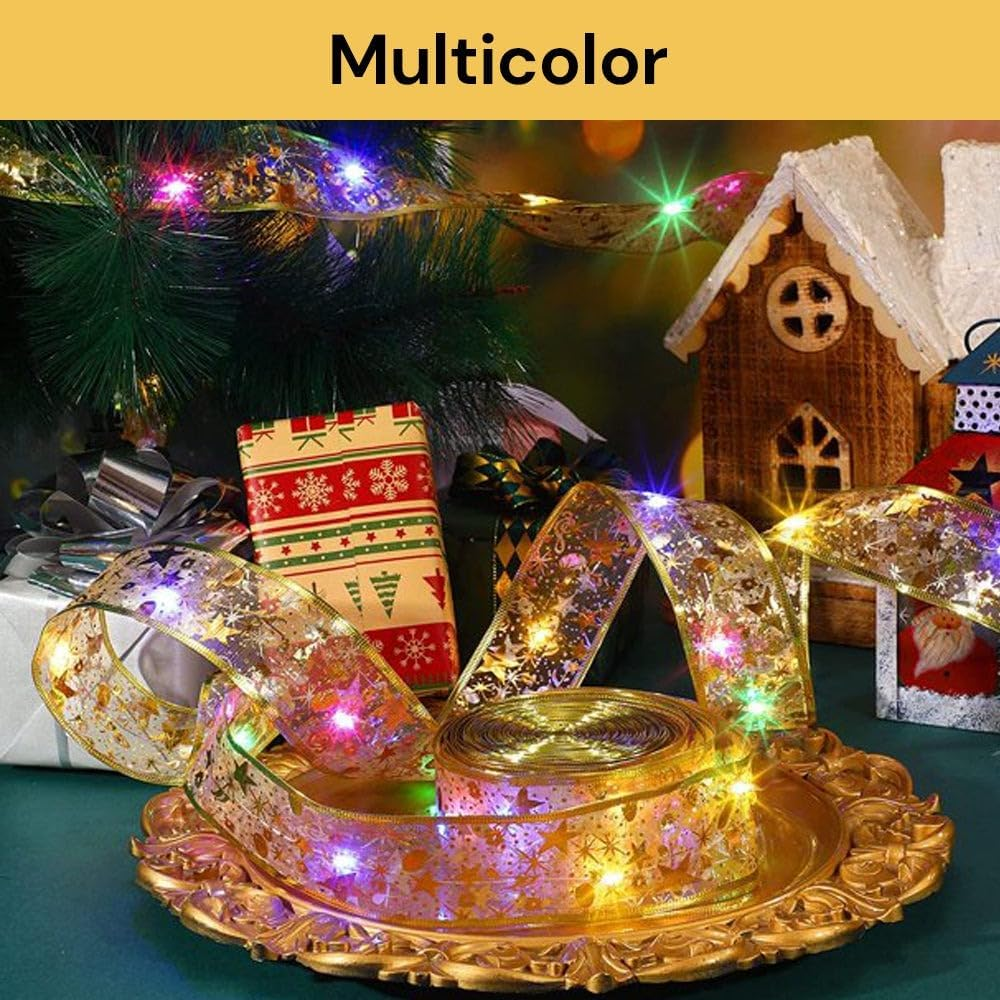 EZONEDEAL 20Leds Christmas Ribbon Lights Battery Operated Christmas Fairy Lights Indoor Christmas Tree Decoration Outdoor Christmas Decorations Garden Bedroom Party Decor Multicolor (2M) image number 2