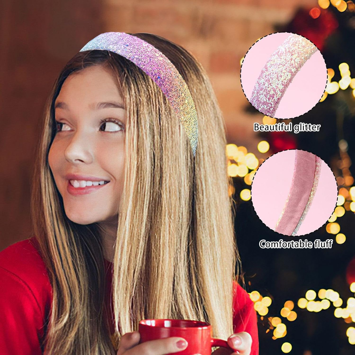 3 Pieces Shiny Hair Bands, 3 Pieces with Colon Hair Rings, Cute and Fashionable, Colourful Hair Accessories for Girls, Non-Slip and Fixed Decoration. image number 4