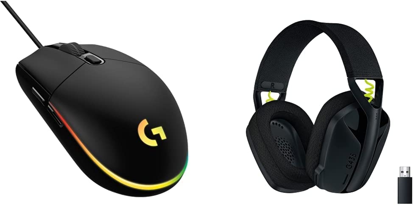 Logitech G203 Wired Gaming Mouse, 8,000 DPI, Rainbow Optical Effect LIGHTSYNC RGB and G435 Lightspeed Bluetooth Wireless Gaming Headset, Lightweight, for PC, Mac