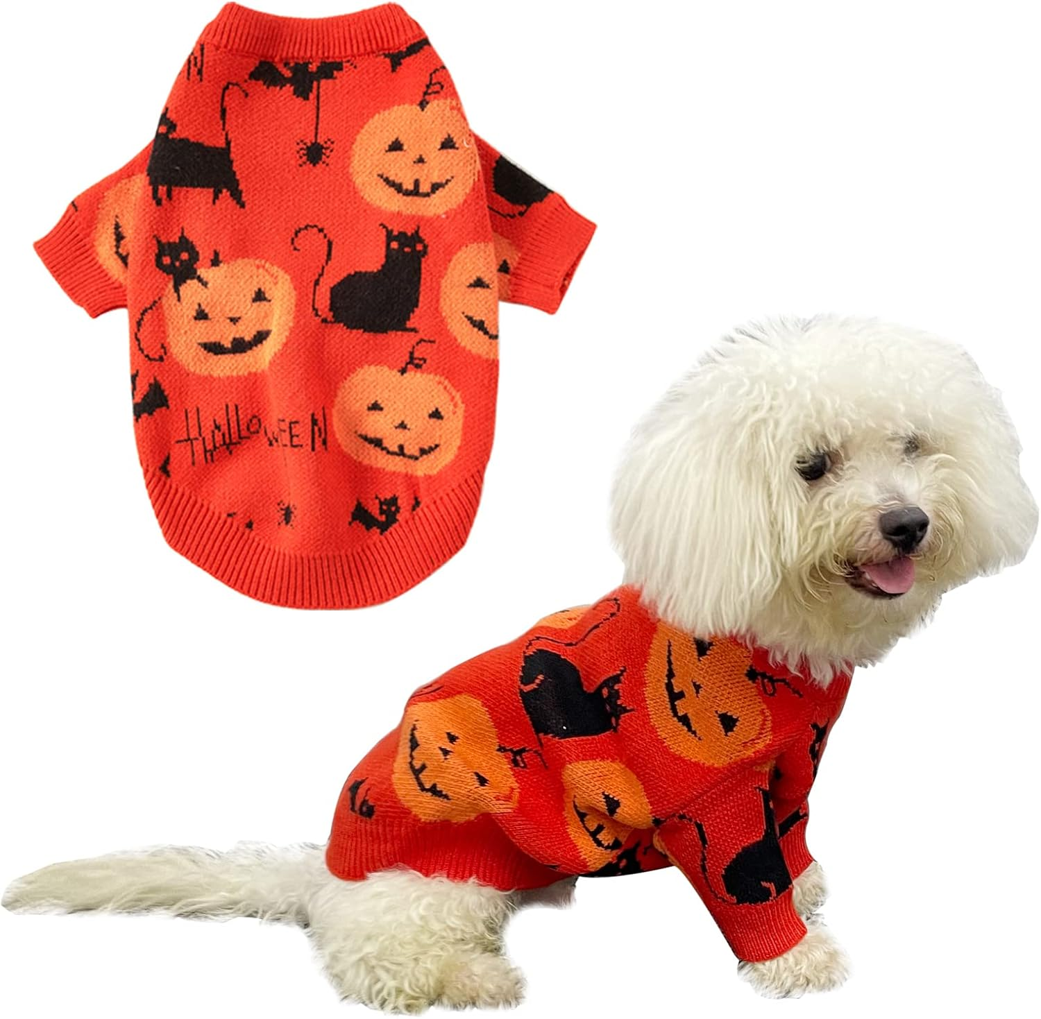 Cooshou Halloween Sweater Costume for Dogs Cat Pumpkin Knitwear Clothes Costume with Pumpkin Kitten Pattern Dog Halloween Sweater Coat for Kittens Small Dogs Cats XL image number 6