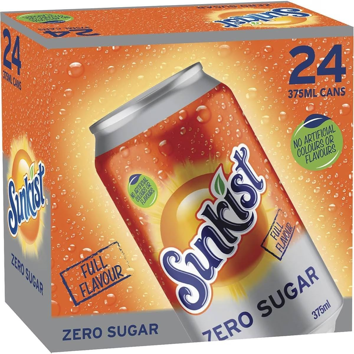 Sunkist Zero Sugar Orange Flavour Soft Drink 375 Ml (Pack of 24)