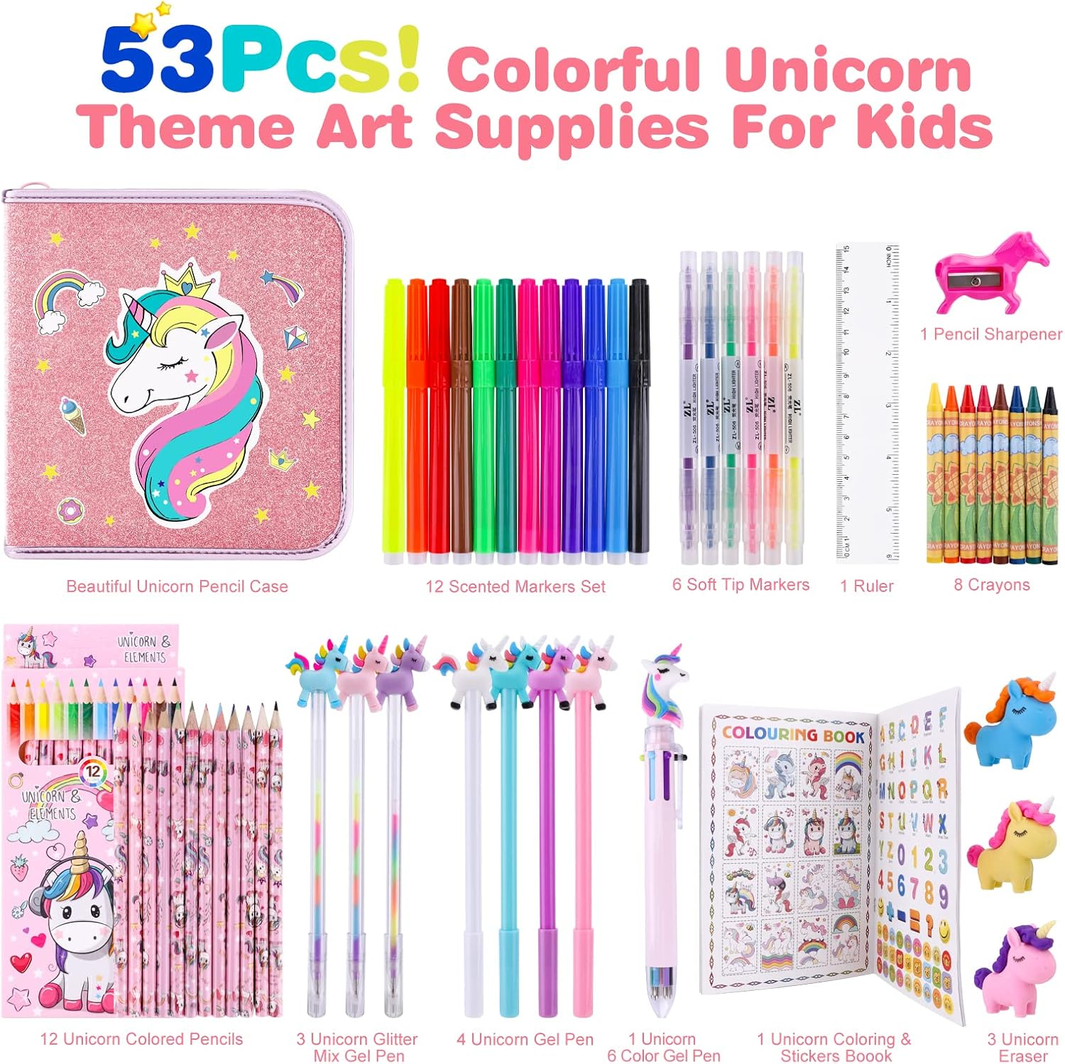 Unicorn Gifts for Girls 4 5 6 7, Colouring Sets for Children, Arts and Crafts for Kids, 3-8 Years Old Girls Gifts Toys, Birthday Presents Age 5-10, Pencil Case Stationary Sets image number 5