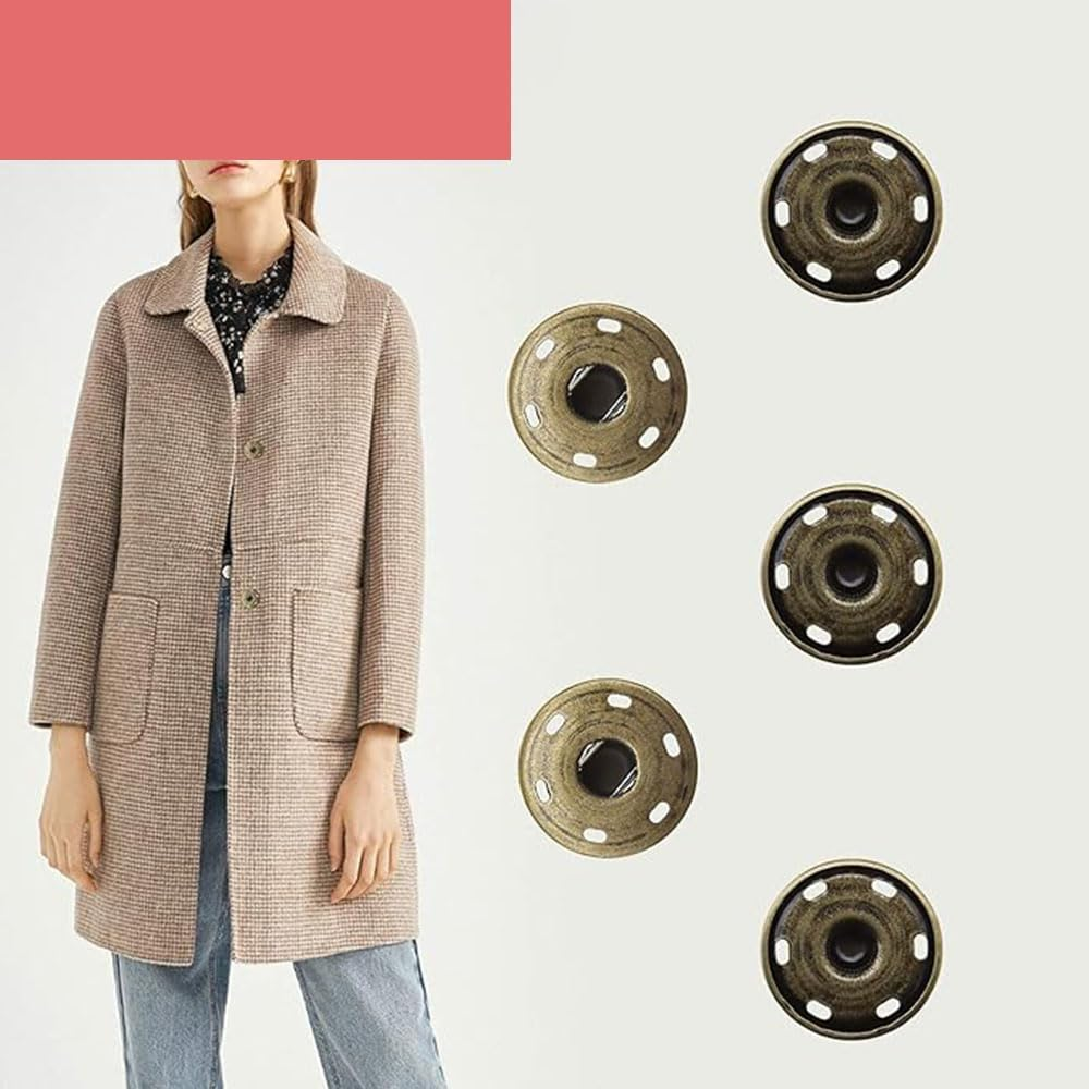 20 Sets 30Mm Copper Sew on Snap Buttons Press Studs Fasteners for Garment, Jeans, Bags, Jackets, Windbreakers DIY Sewing Clothing Accessories - Antique Bronze image number 4