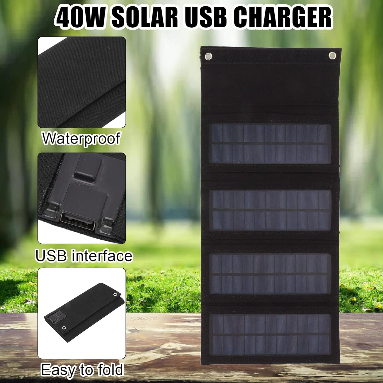 40W Solar Panel Charging Bag, Foldable Monocrystalline Solar Panel Charger with USB Interface for Laptop Outdoor Camping Hiking Emergency Charging (Black) image number 4