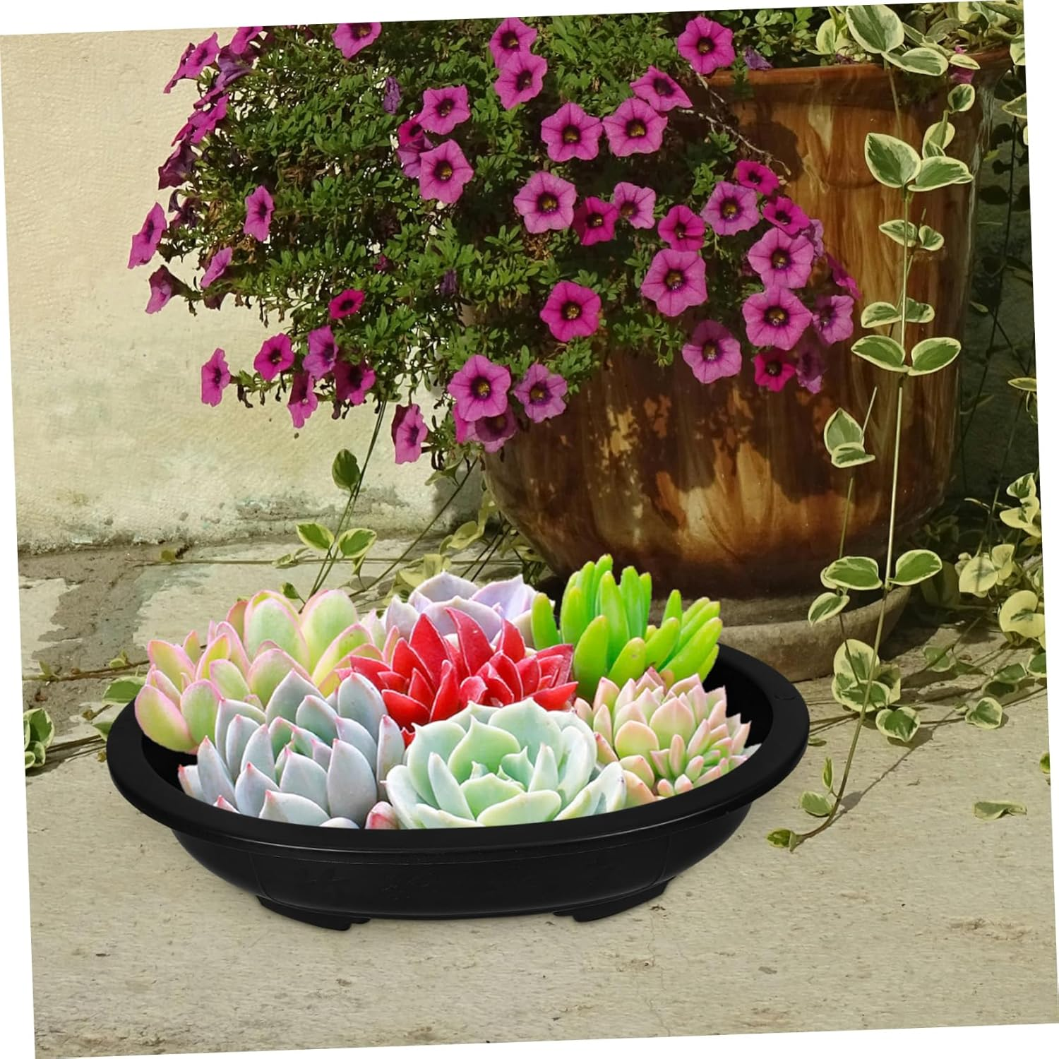 ANDRESLAD 4Pcs Oval Bonsai Pots Durable Plastic Flower Containers for Indoor Gardening Breathable Design for Healthy Plants for Home and Office Decor image number 1