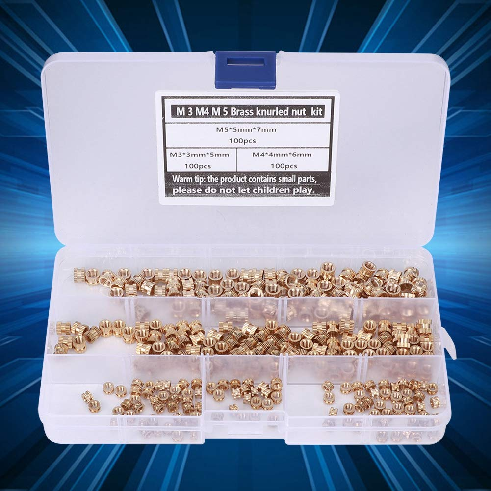 QANYEGN 300Pcs Brass Insert Nut Set, M3 M4 M5 Hot Melt Copper Nuts, Knurled Brass Nut Set for Injection Moulding, Hardware Springs, Etc image number 4