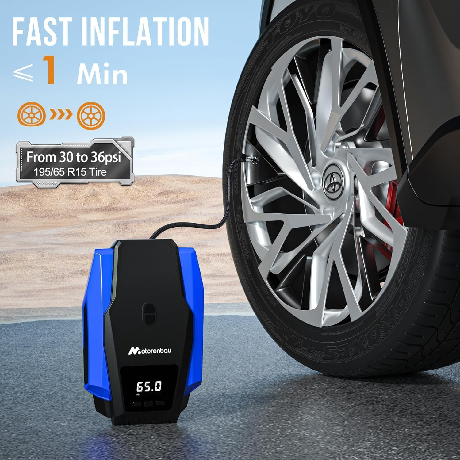 Portable Tire Inflator Air Compressor 12V DC, Auto Tyre Pump with LED Light Car Accessories, Digital Air Pump for Car Tyres, Suv,Basketballs,Bicycles,Swimming Rings (Blue) image number 3
