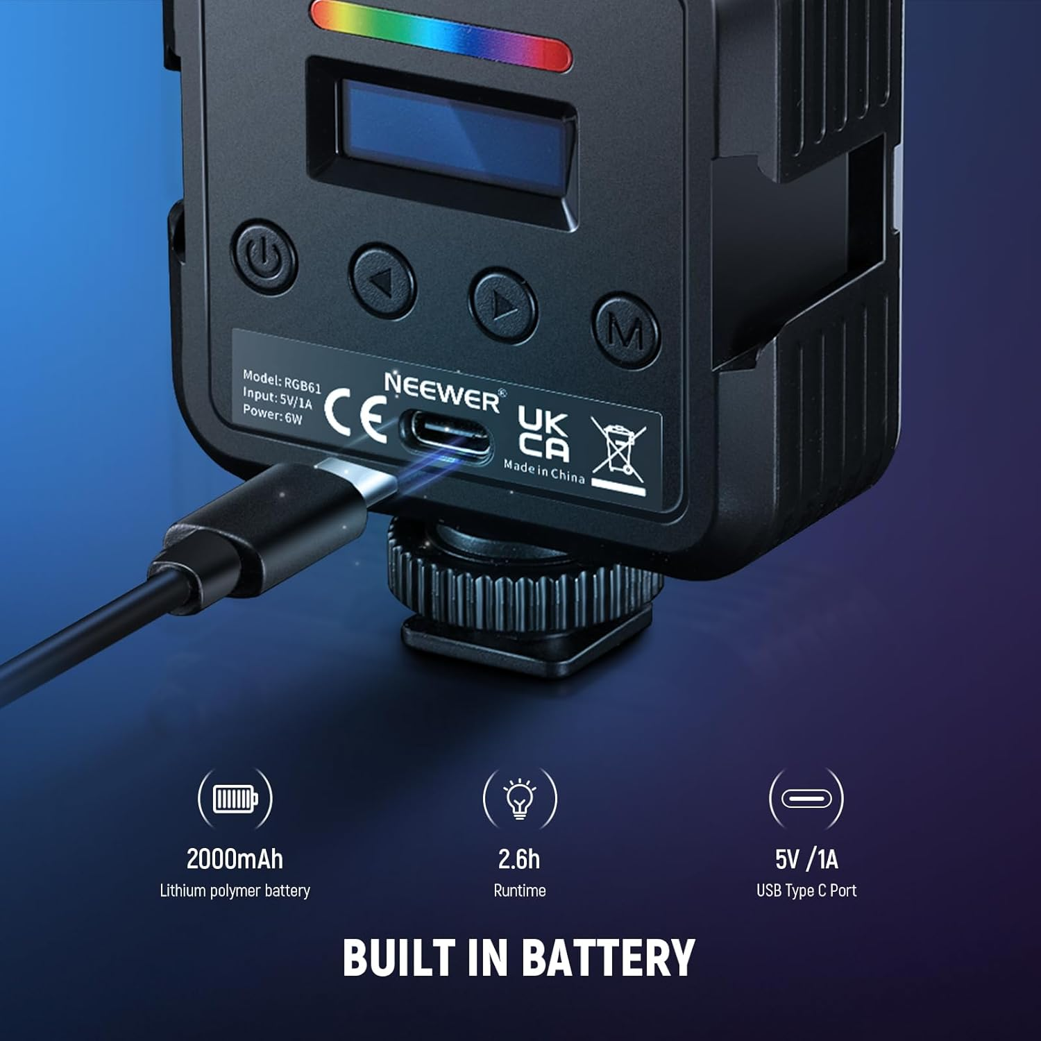 NEEWER Magnetic RGB Camera Light, 360&deg; Full Color RGB61 CRI97+ 2500-8500K 2000Mah Portable Small LED Panel Photography Lighting for Video Recording Streaming, 3 Cold Shoes, 20 Scenes & Cleaning Cloth image number 6