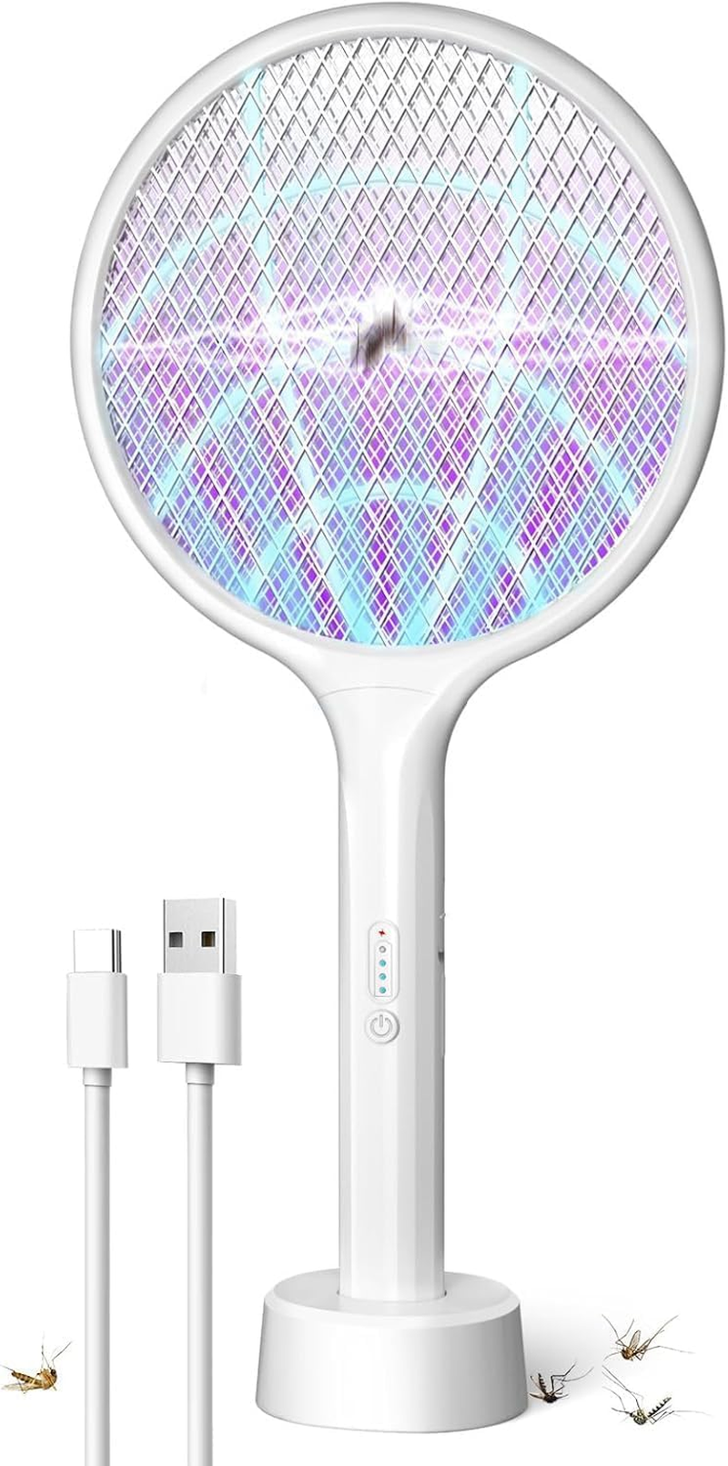 Electric Fly Swatter- 4000V Bug Zapper Racket 2 in 1 Fly Swatter with 2000Mah Battery Rechargeable Mosquito Killer Lamp with 3 Layers Safety Mesh for Indoor and Outdoor