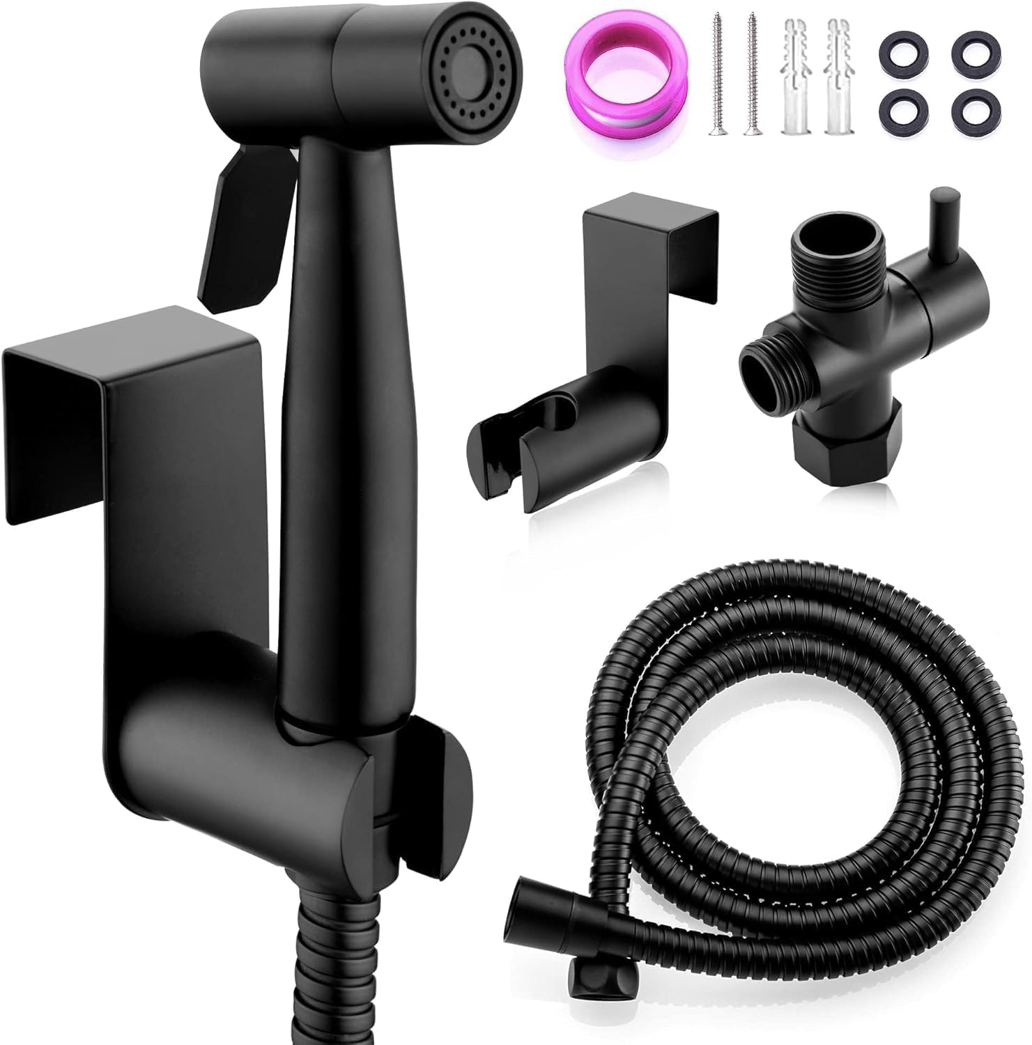 Handheld Bidet Sprayer for Toilet, Spray Attachment with Hose for Feminine Wash, Baby Cloth Diaper Washer, Stainless Steel Cleaner and Shower Sprayer for Pet, Bathroom or Toilet Black image number 5