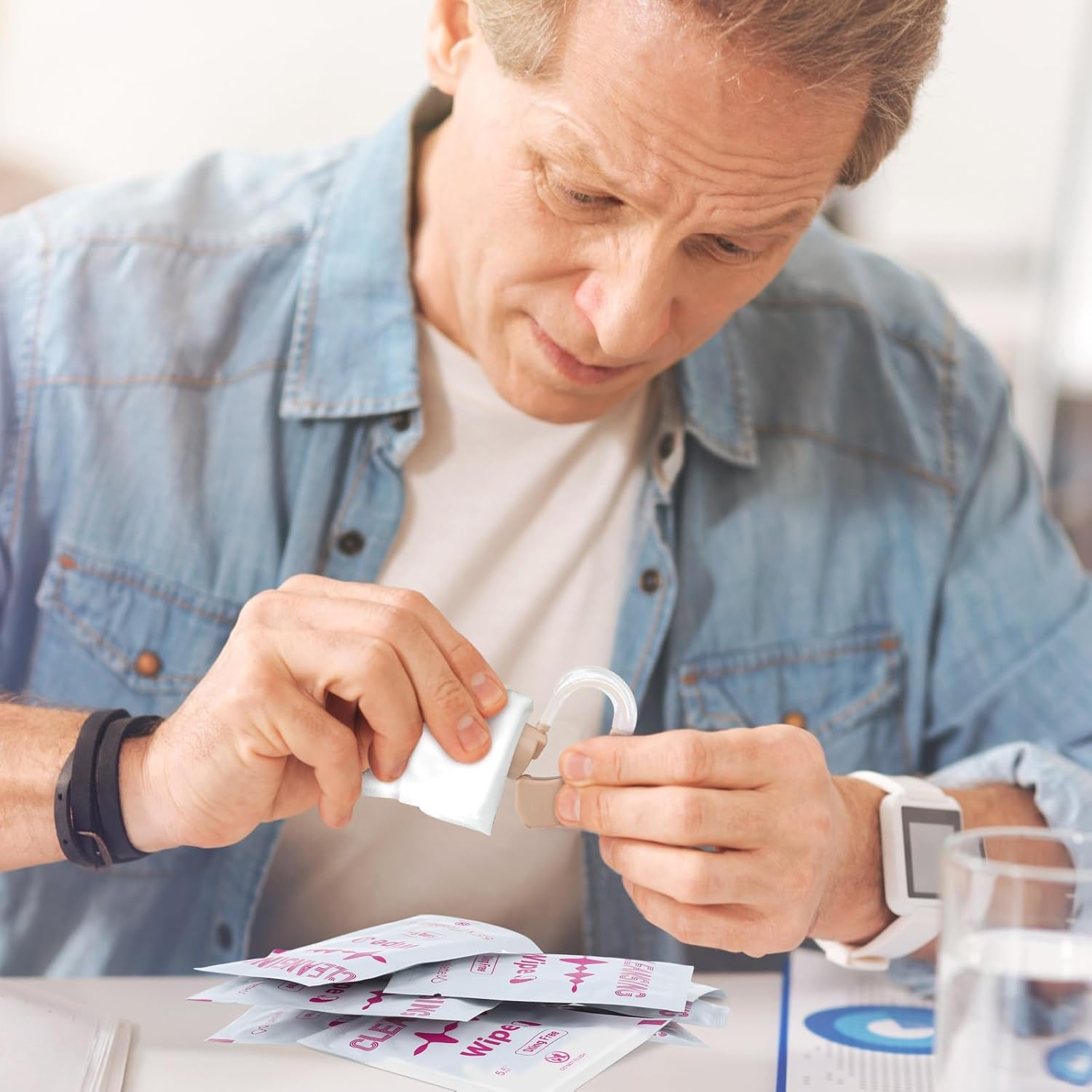 Timgle 200 Count Hearing Aid Wipes Cleaning Towelettes Individually Wrapped Phone Cleaning Wipes Laptop Cleaner Wipes for Earwax Sweat Removal from Earbuds Earmold Earplugs in Ear Monitors - Blue image number 4