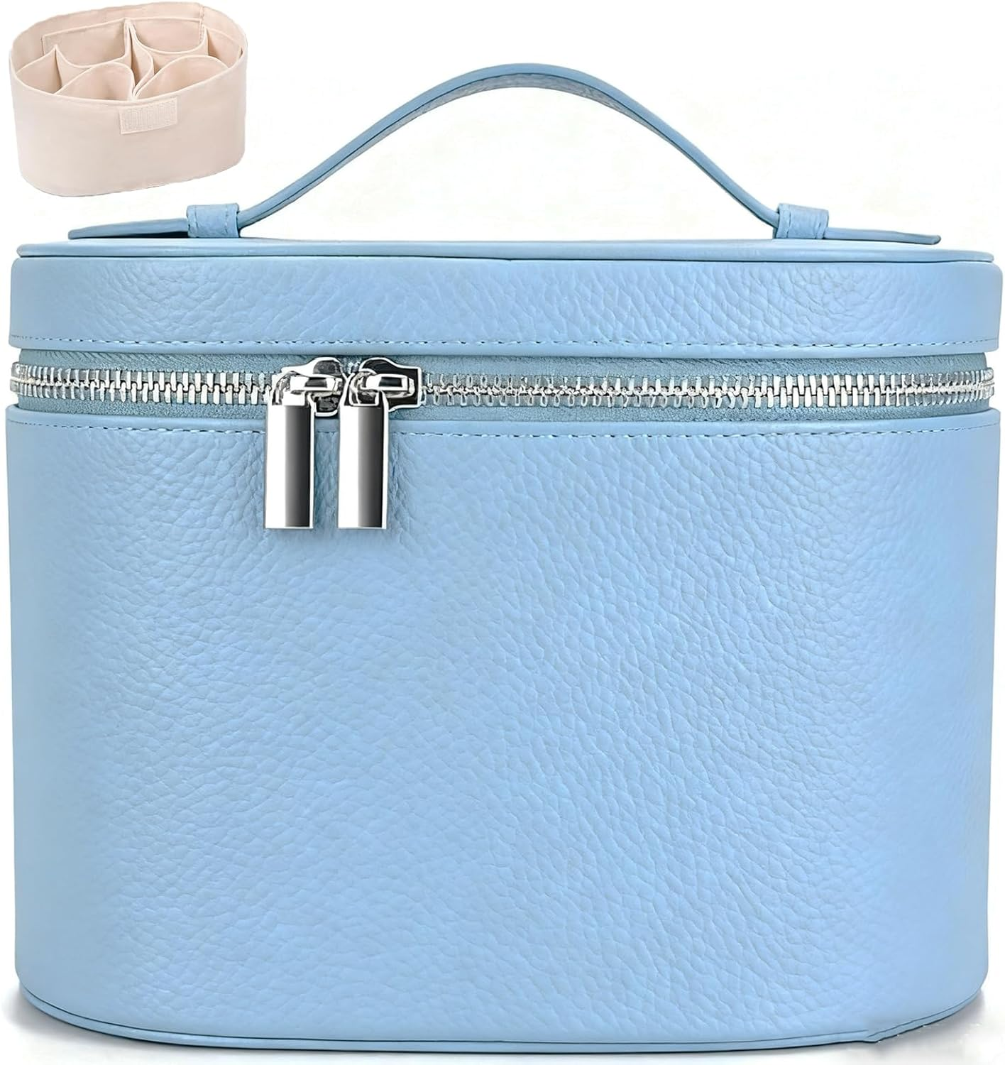 IEMIEBOAMGNOY Leather Make up Bags with Compartments, Brown Travel Cosmetic Bags for Women, Parallel Makeup Travel Bags Organizer Equipped with a Detachable Divider, Brown, Leather Make up Bags