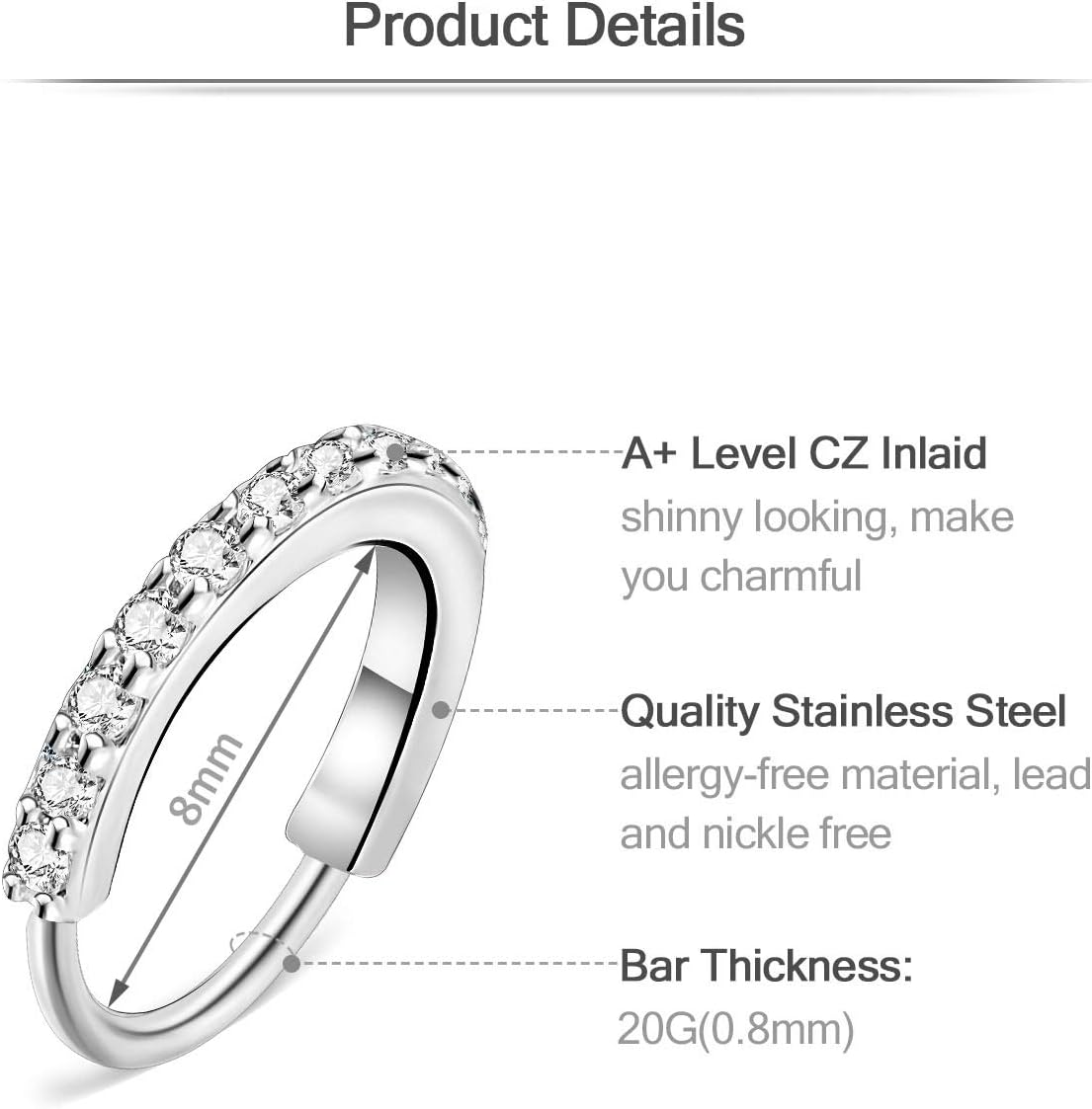 Mayhoop 20G Stainless Steel Nose Rings Hoop L Shape Nose Studs Nose Screw Bone Silver Rose Gold Black Rainbow Pack for Women Men 28Pcs - 2Silver image number 5