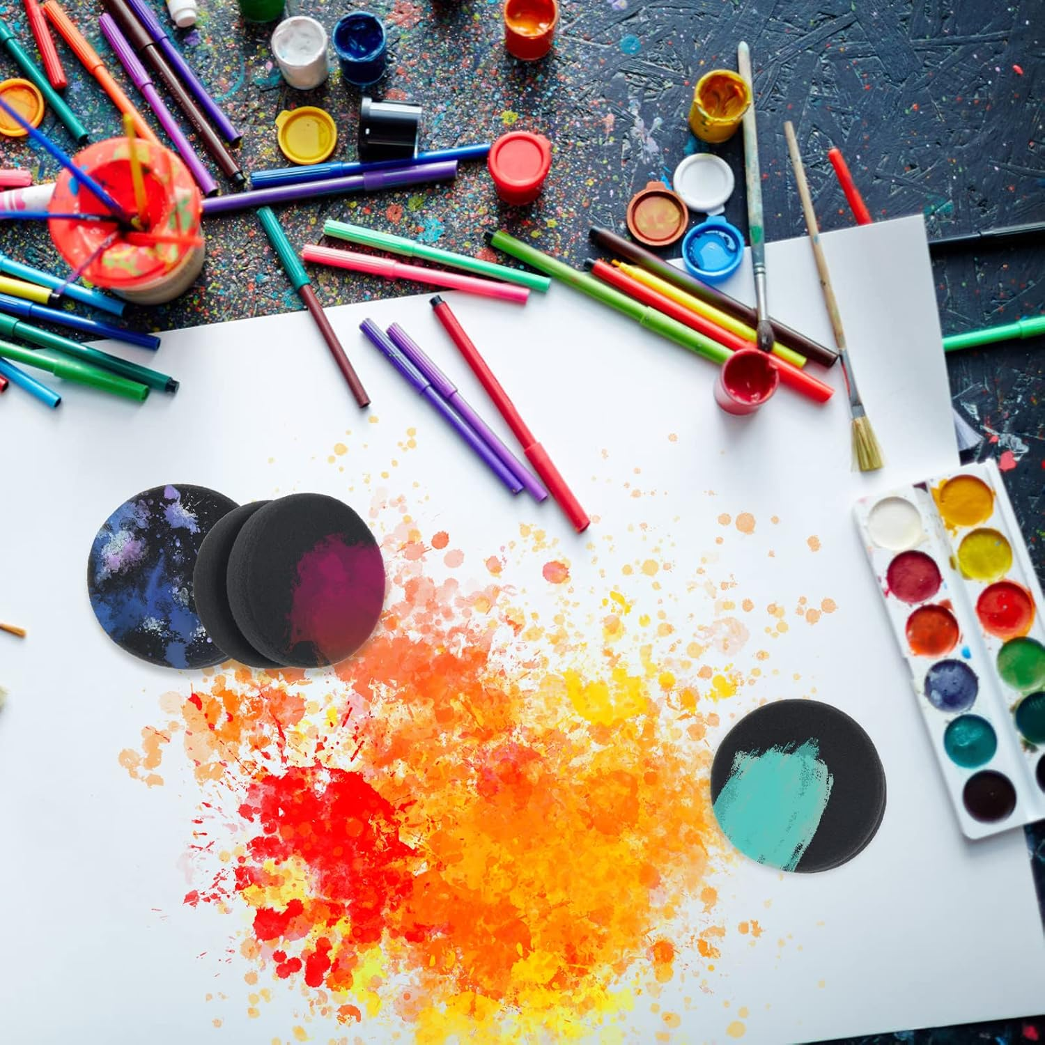 Boyistar Paint Sponge Applicator 3Pcs, Black Detail Painting Sponge Double-Side Art Craft round Sponge for Car Waxing, Wall Repairing Kitchen Cleaning Sponges with Storage Mesh Bag (Black)