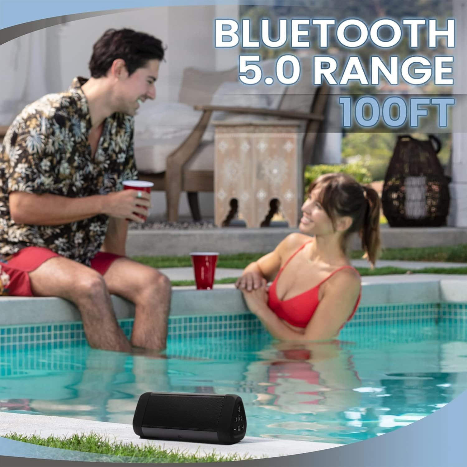 Oontz Ultra Dual Portable Bluetooth Speaker 5.0 2-Pack - IPX7 Waterproof, 14W Enhanced Sound, 20-Hr Battery, 100Ft Range, Deep Bass and Clear Audio, Durable Shower Speakers for Pool or Beach (Black) - Black image number 4