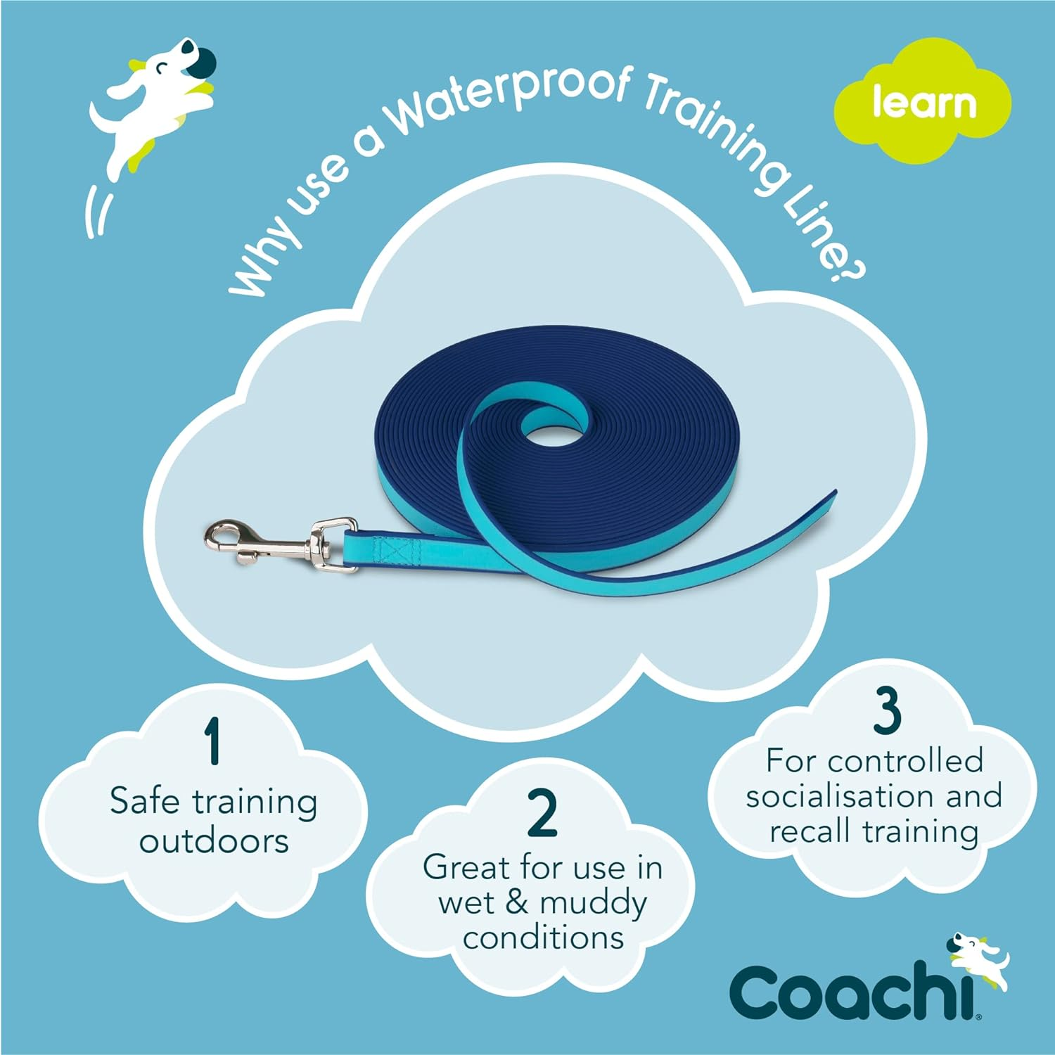 Company of Animals Coachi Waterproof Training Line, Blue, 10 Meter Length image number 2