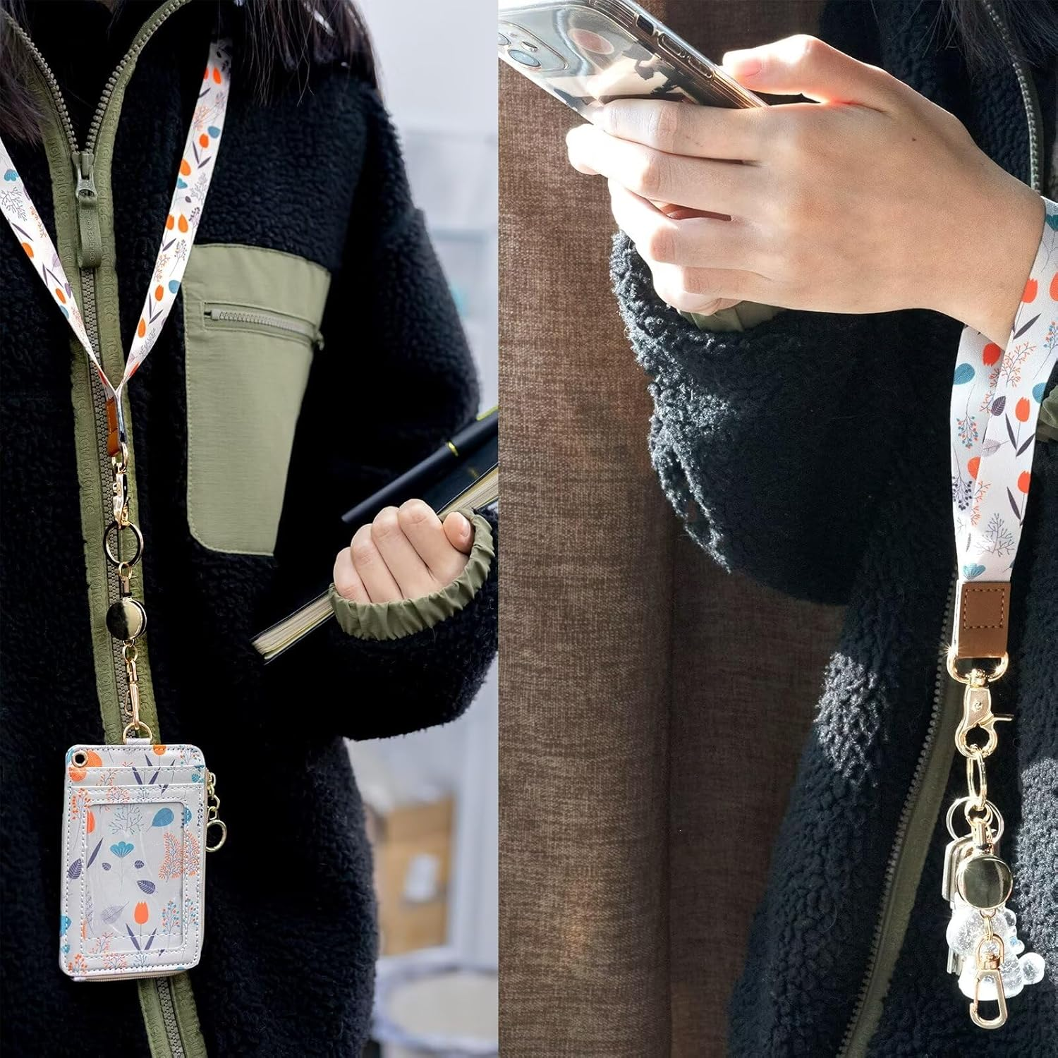 Badge Holder Retractable Clip, Metal Badge Reel Keychain Carabiner Badge Clip ID Badge Holders with Retractable Cord, 2 Pack (Black, Rose Gold) - Black, Gold image number 4