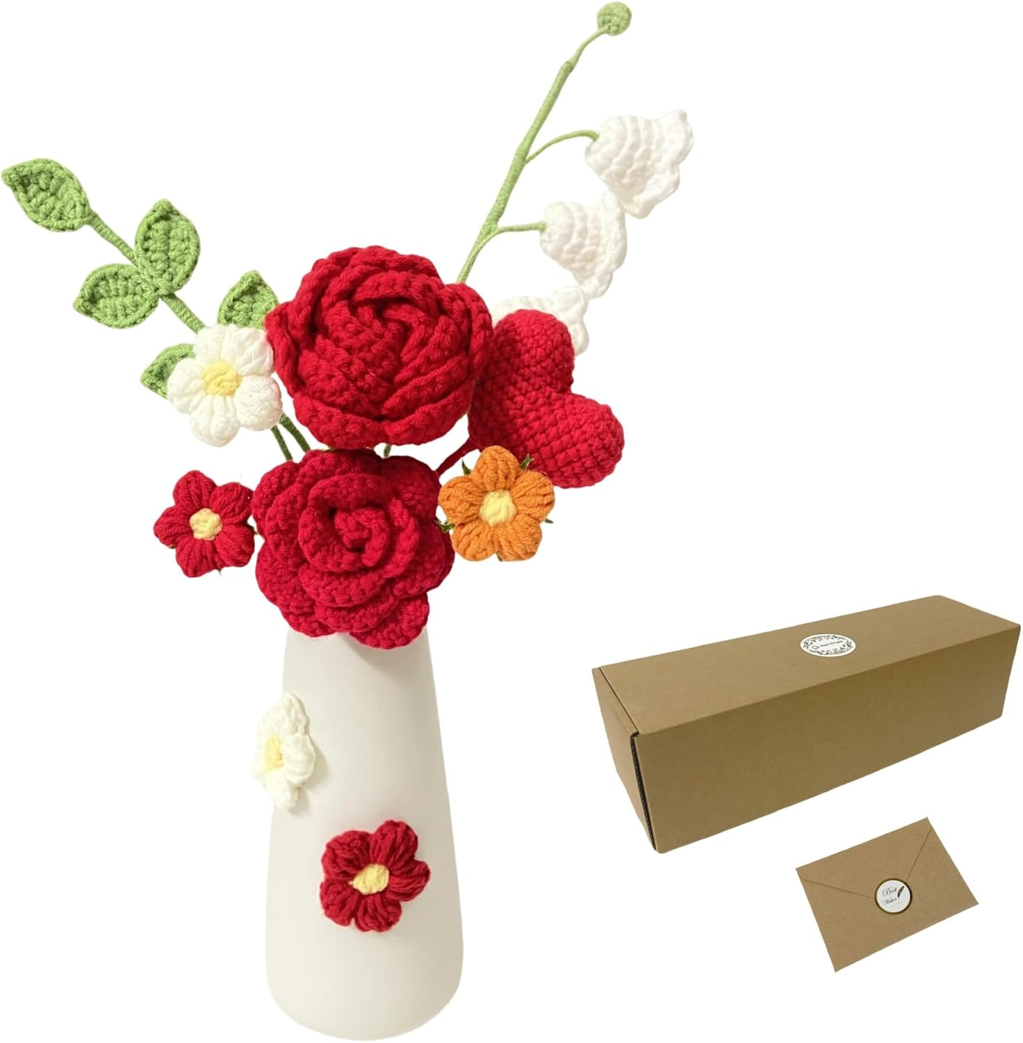 Noristyle Halloween Bouquet Crochet Flowers with Vase for Halloween Decorations Indoor, Black Orange Handmade Crochet Flowers for Home Office Desk Decor Table Centerpiece (Black)