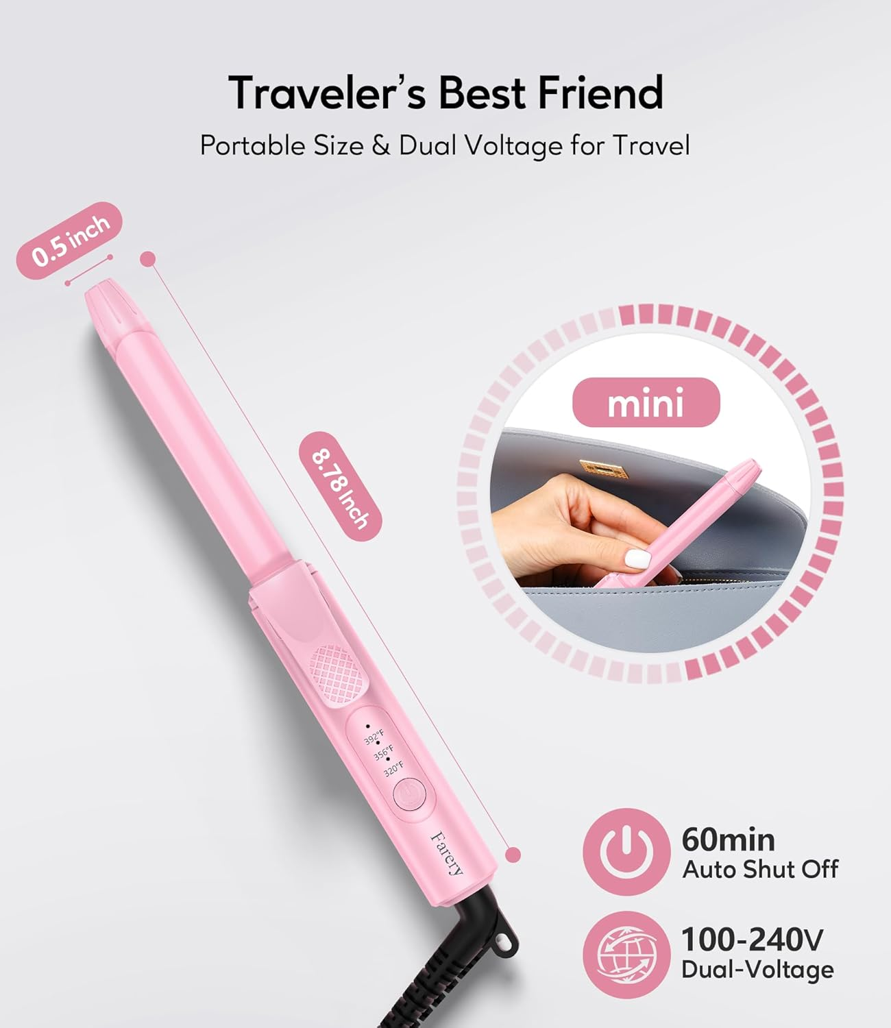 FARERY Mini Curling Iron 016MT Pink image number 4