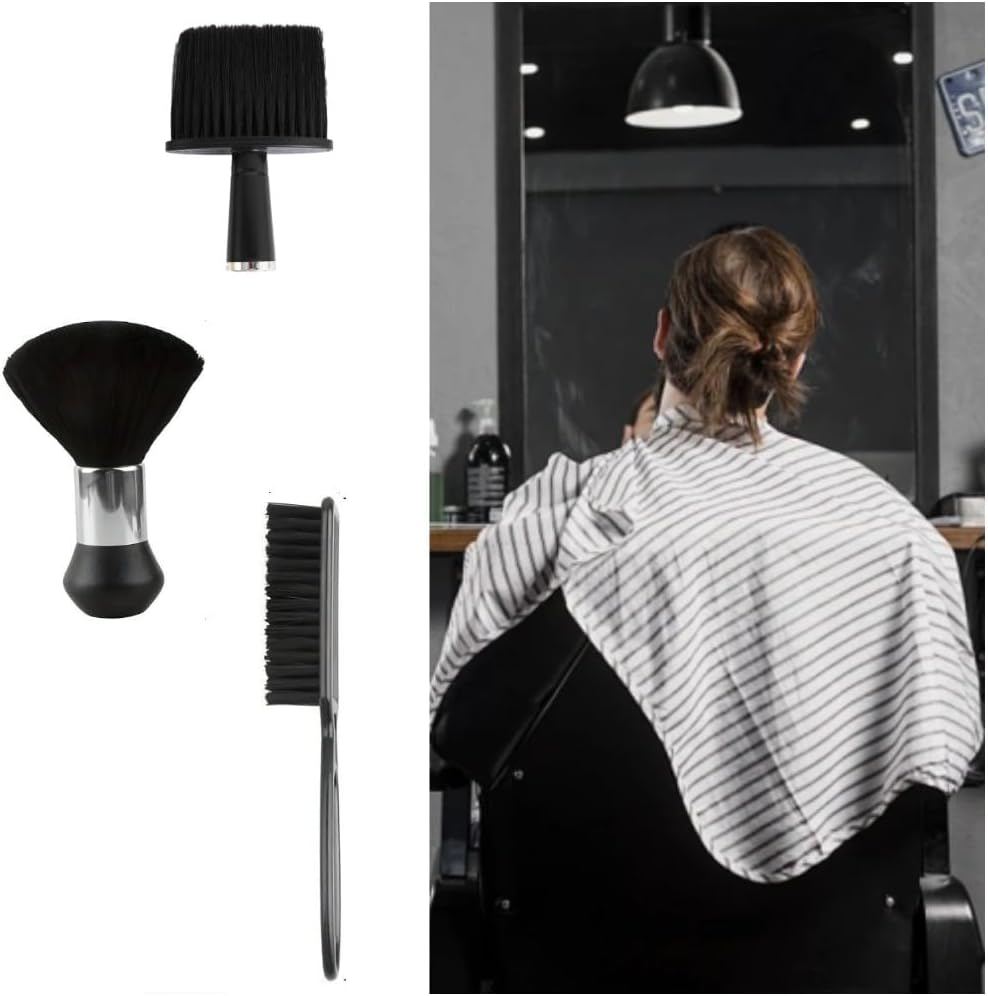 FUNNTY 3 Pcs Neck Duster Barber Brush Set, Black Barber Brush Neck Duster, Soft Hair Brush Neck Duster Hairdressing Hair Cutting Cleaning Brush Set for Men image number 5