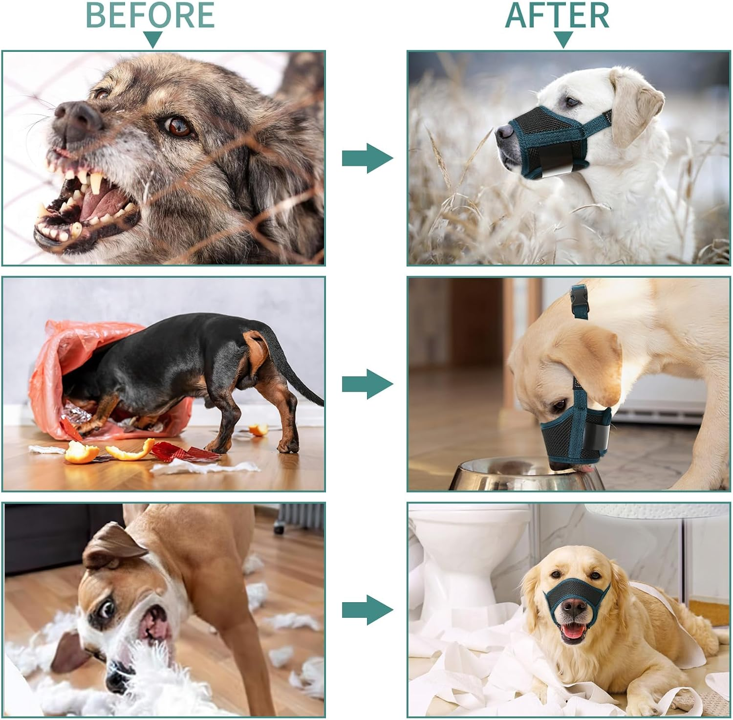 HEELE Dog Muzzle Breathable Mesh and Durable Nylon Dog Muzzle with Adjustable Loop and Soft Pad Dog Training Muzzle Prevent for Barking Biting Chewing (Green, XL) image number 4