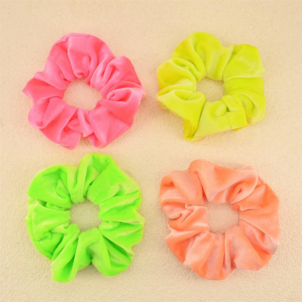 Pack of 8 Neon Women'S Hair Bobbles Velvet Hair Scrunchies Rubber Bands Colourful Elastic Hair Bands for Girls Women Hair Accessories