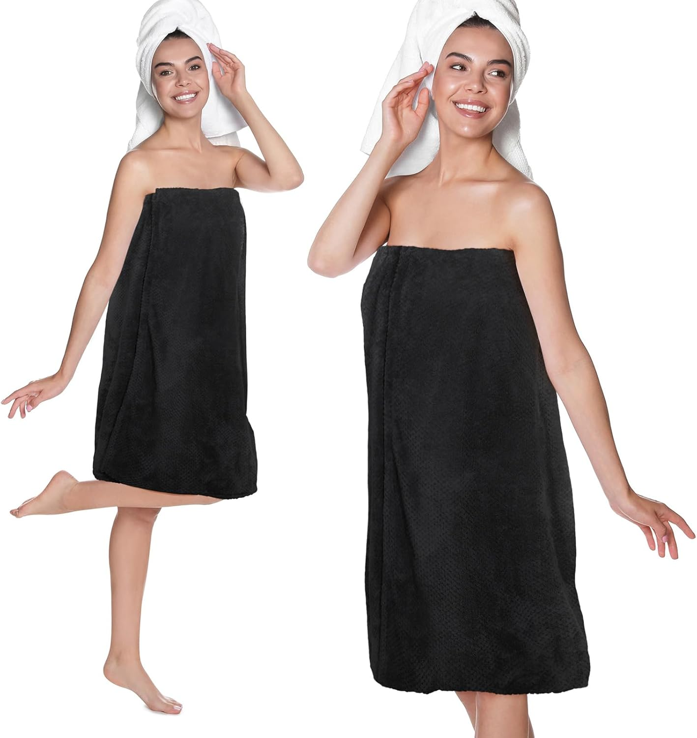 Tigeen 2 Pcs Towel Wrap for Women Lightweight Spa Robe with Adjustable Closure Elastic Top Soft Bathrobe Spa Wrap(Medium,White)