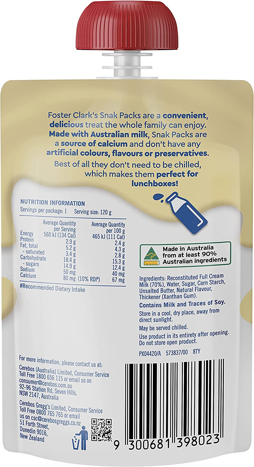 Foster Clark'S Vanilla Custard Pouch Snack Pack Flavoured Custard Instant Custard Dessert 120G (Pack of 6)