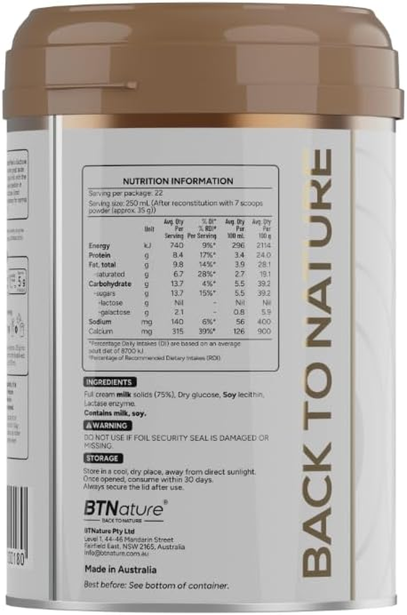 Btnature Premium Lactose Free Instant Full Cream Low GI^ Milk Powder 800G image number 1
